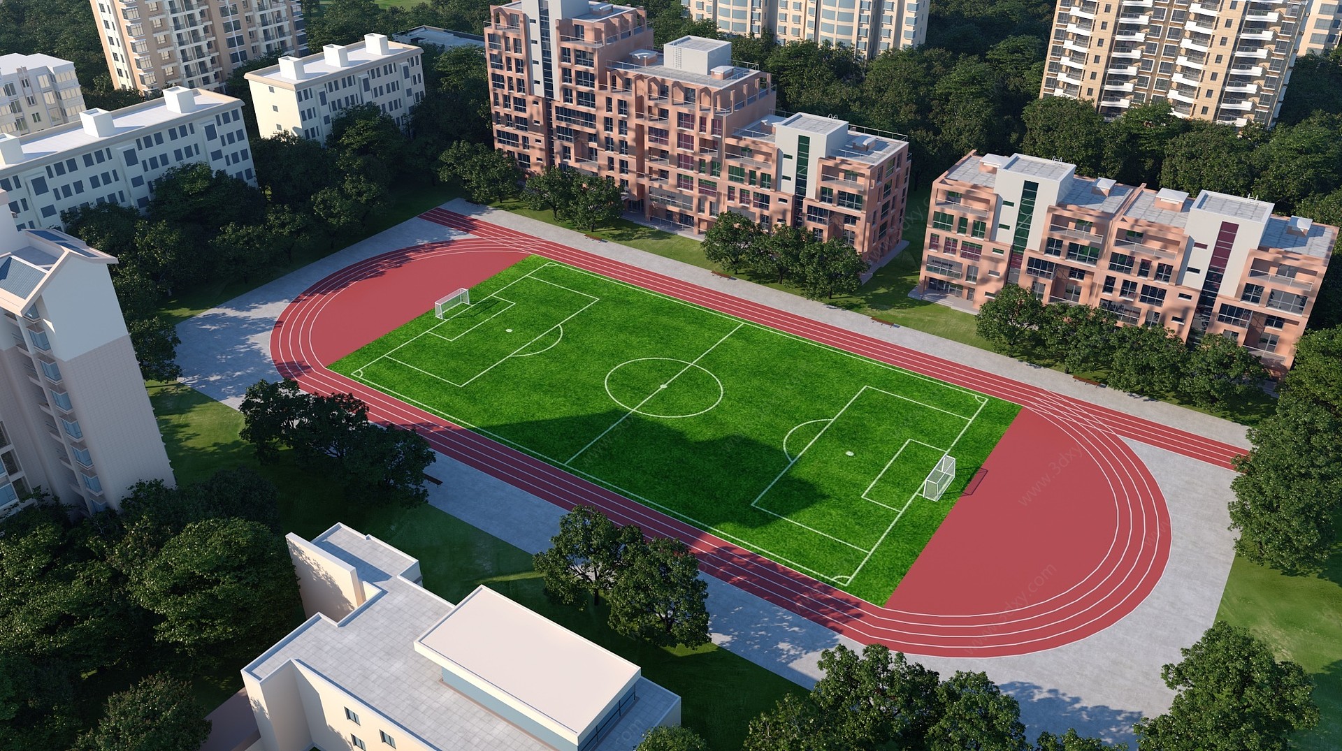 足球场运动跑道3D模型
