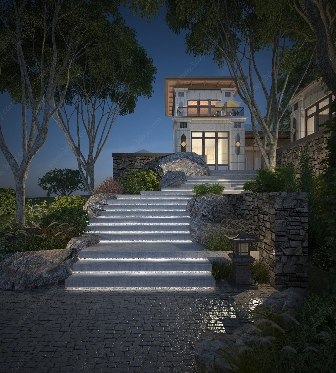 新中式别墅景观3D模型