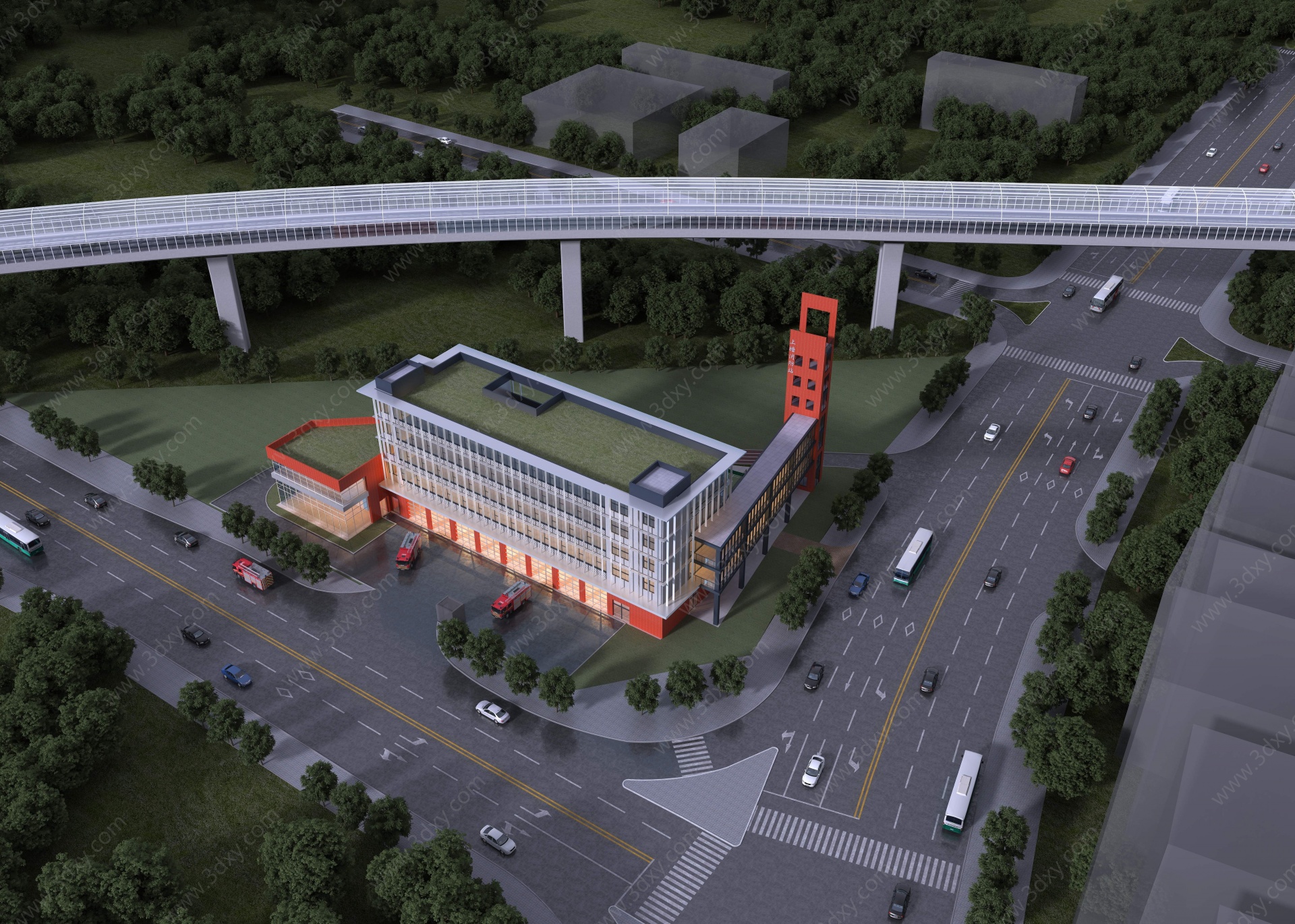 现代消防站办公楼3D模型