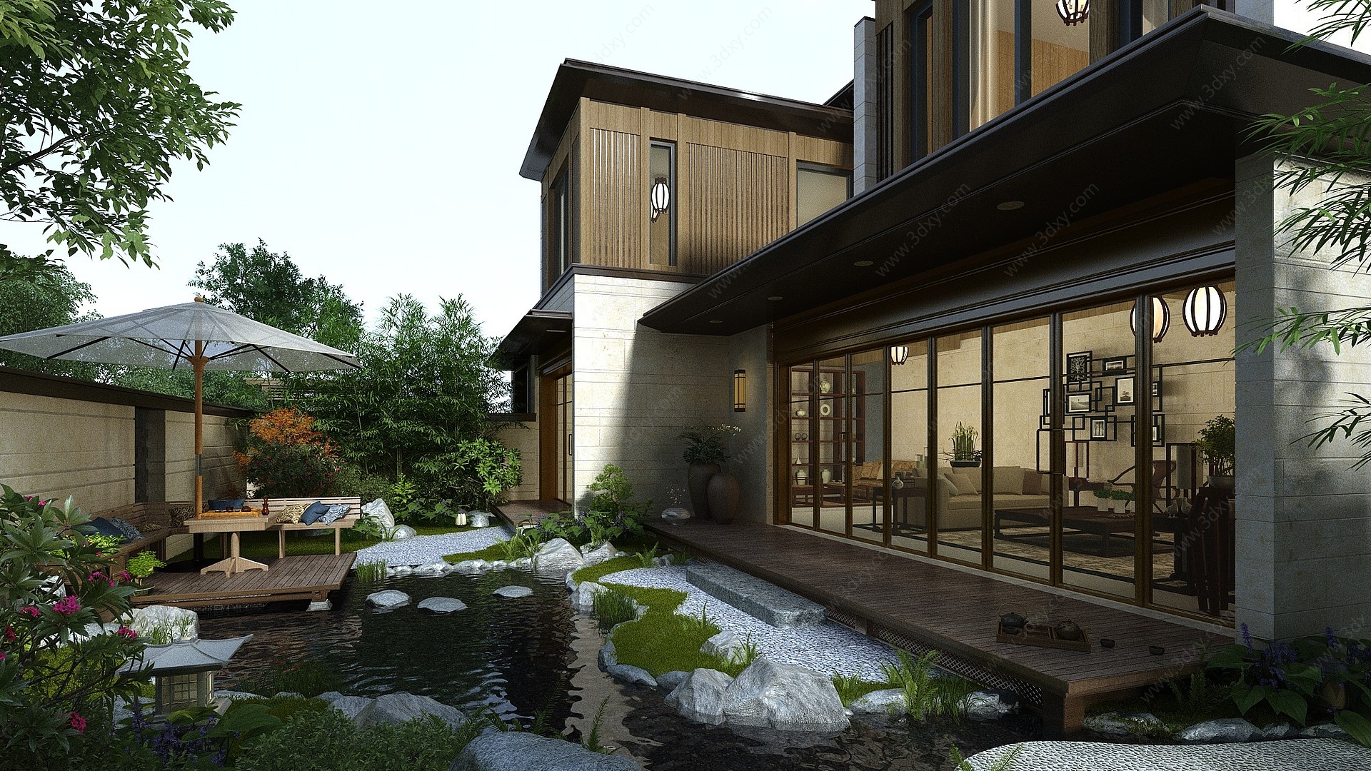 新中式景观别墅3D模型