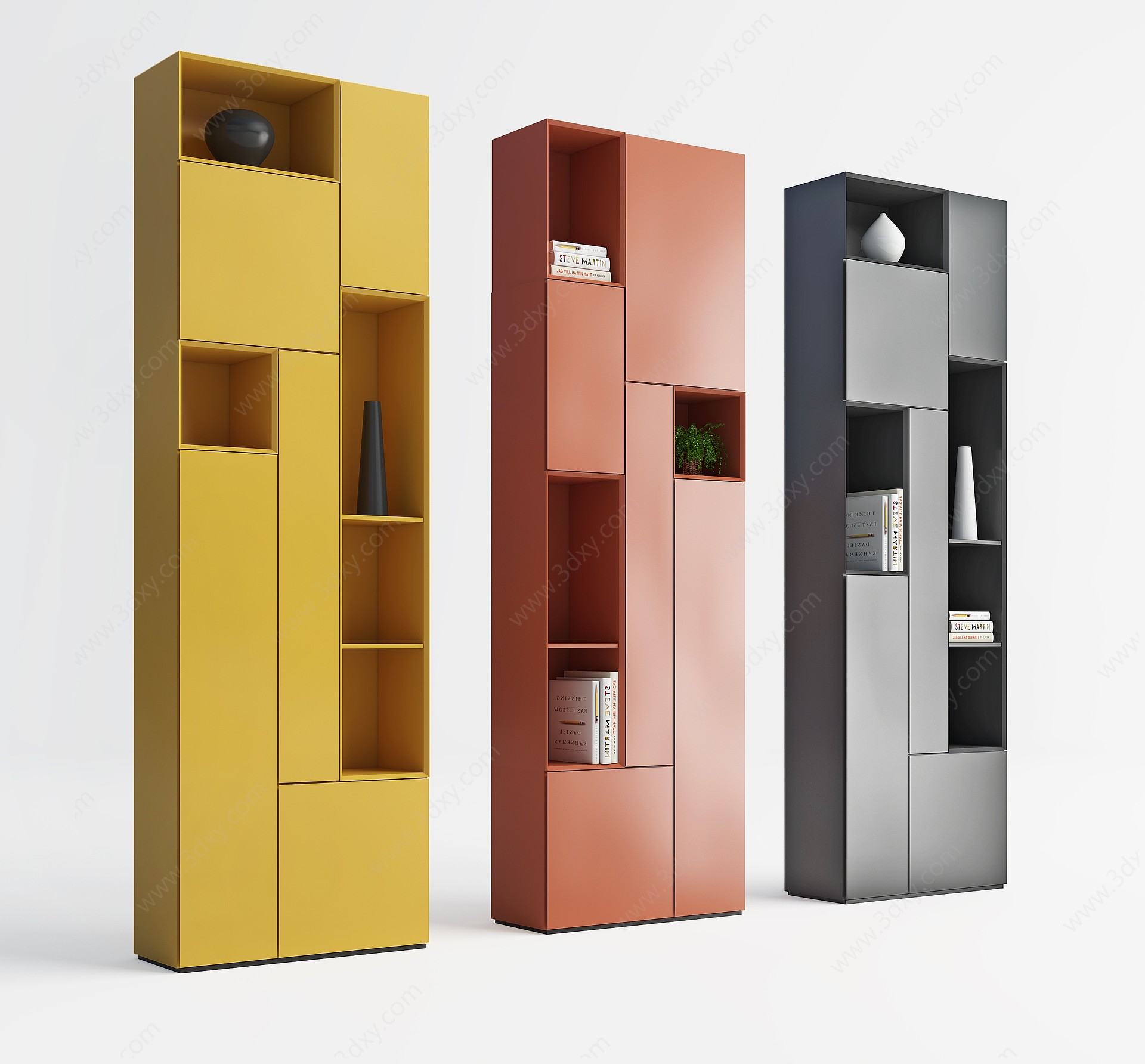 现代书柜组合3D模型