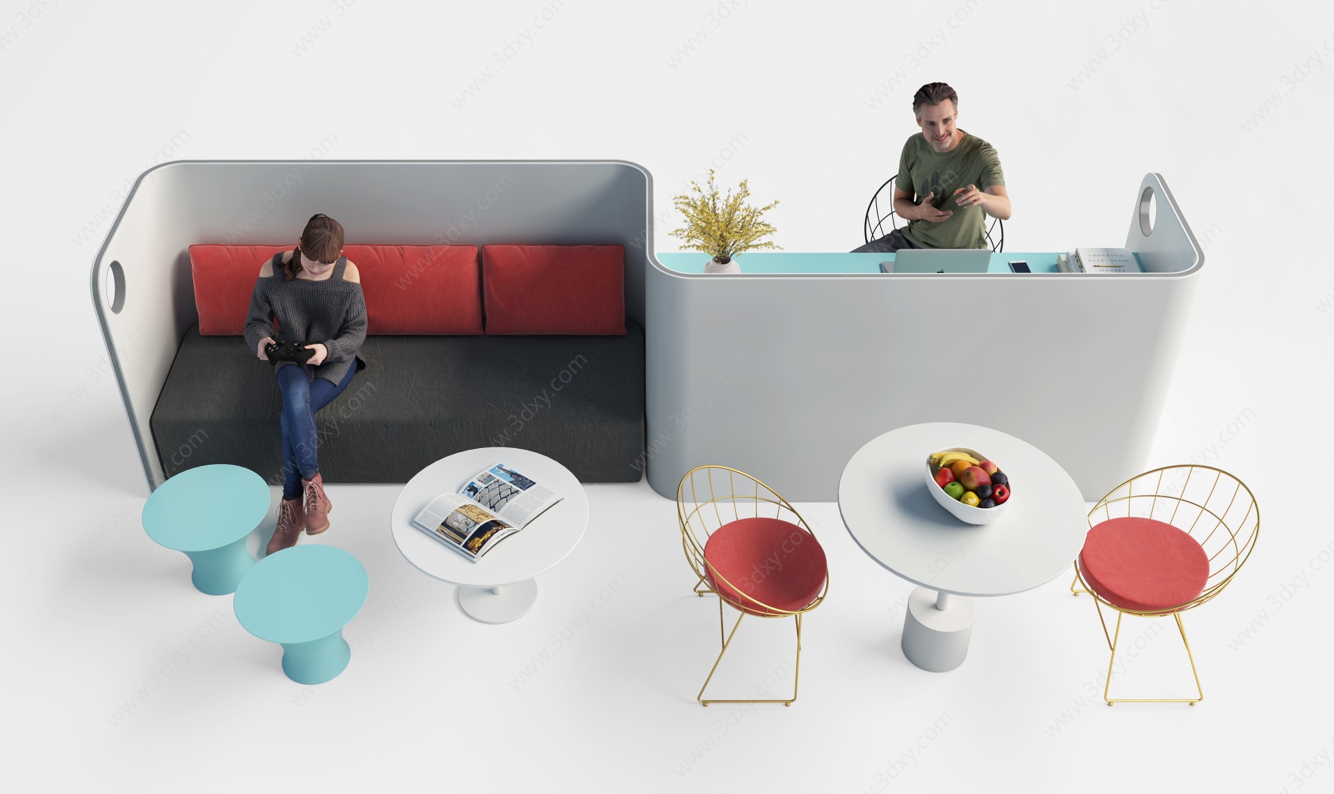 现代办公休息区3D模型