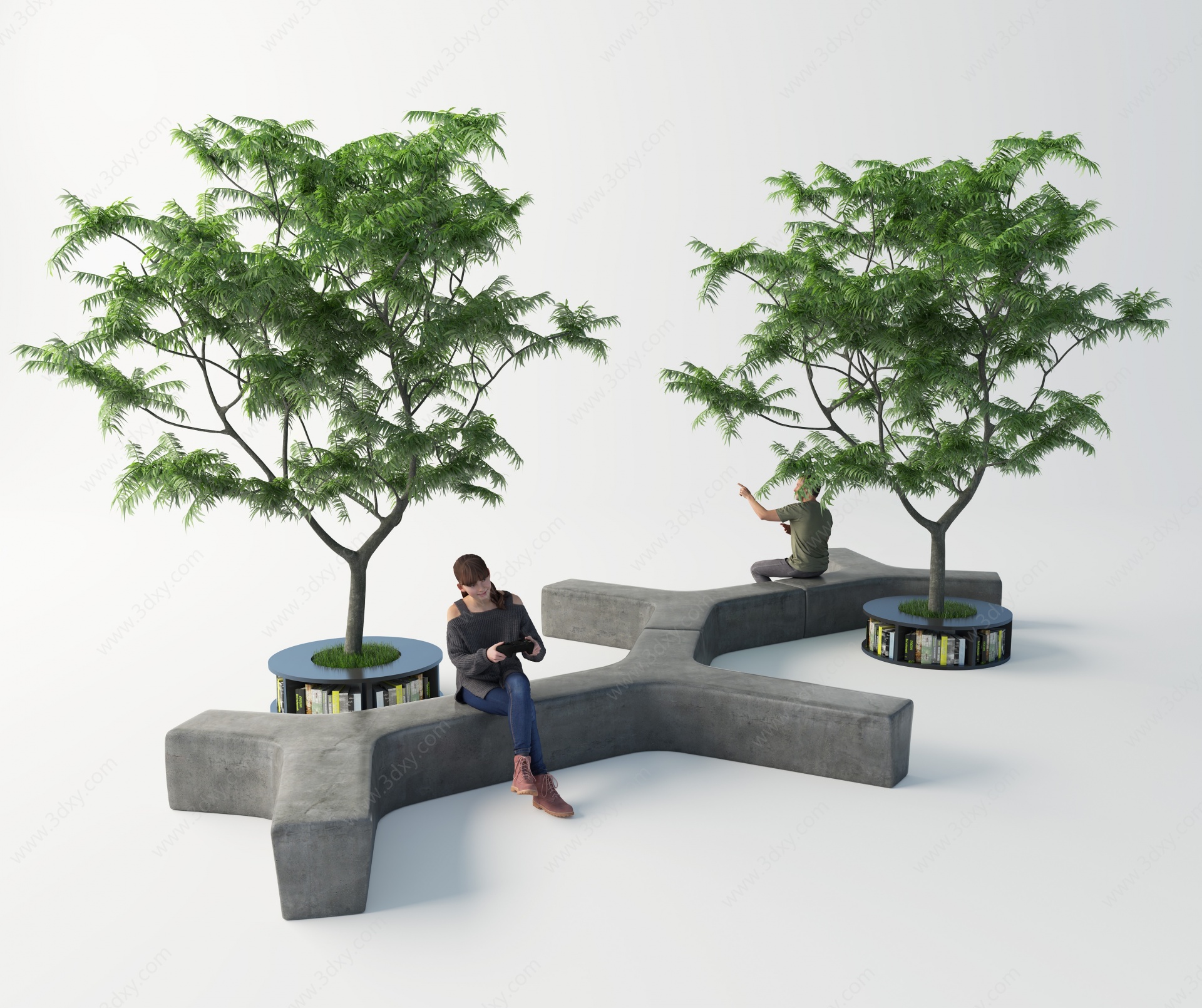 现代室外水泥长凳3D模型