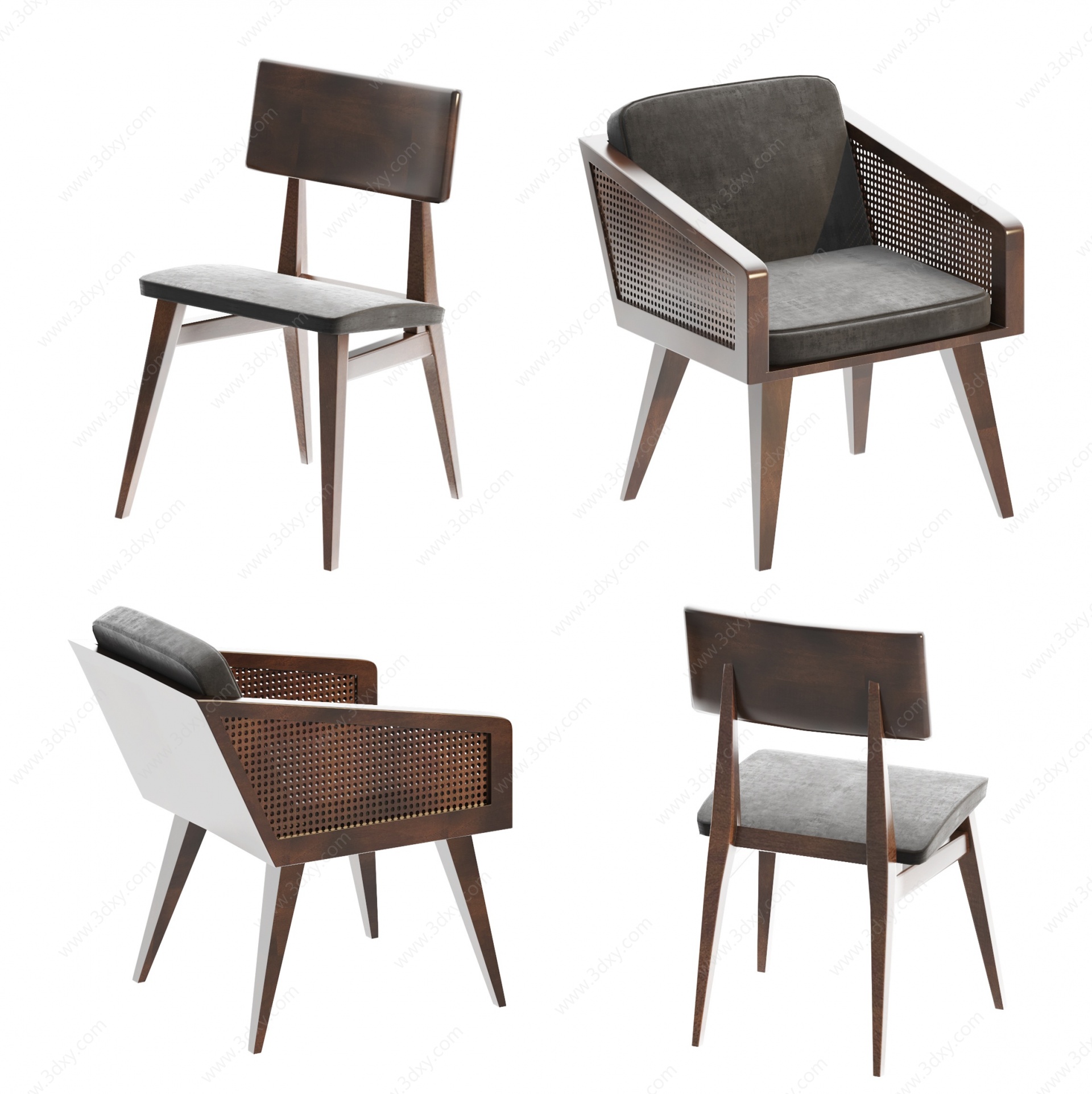 侘寂风实木休闲椅3D模型