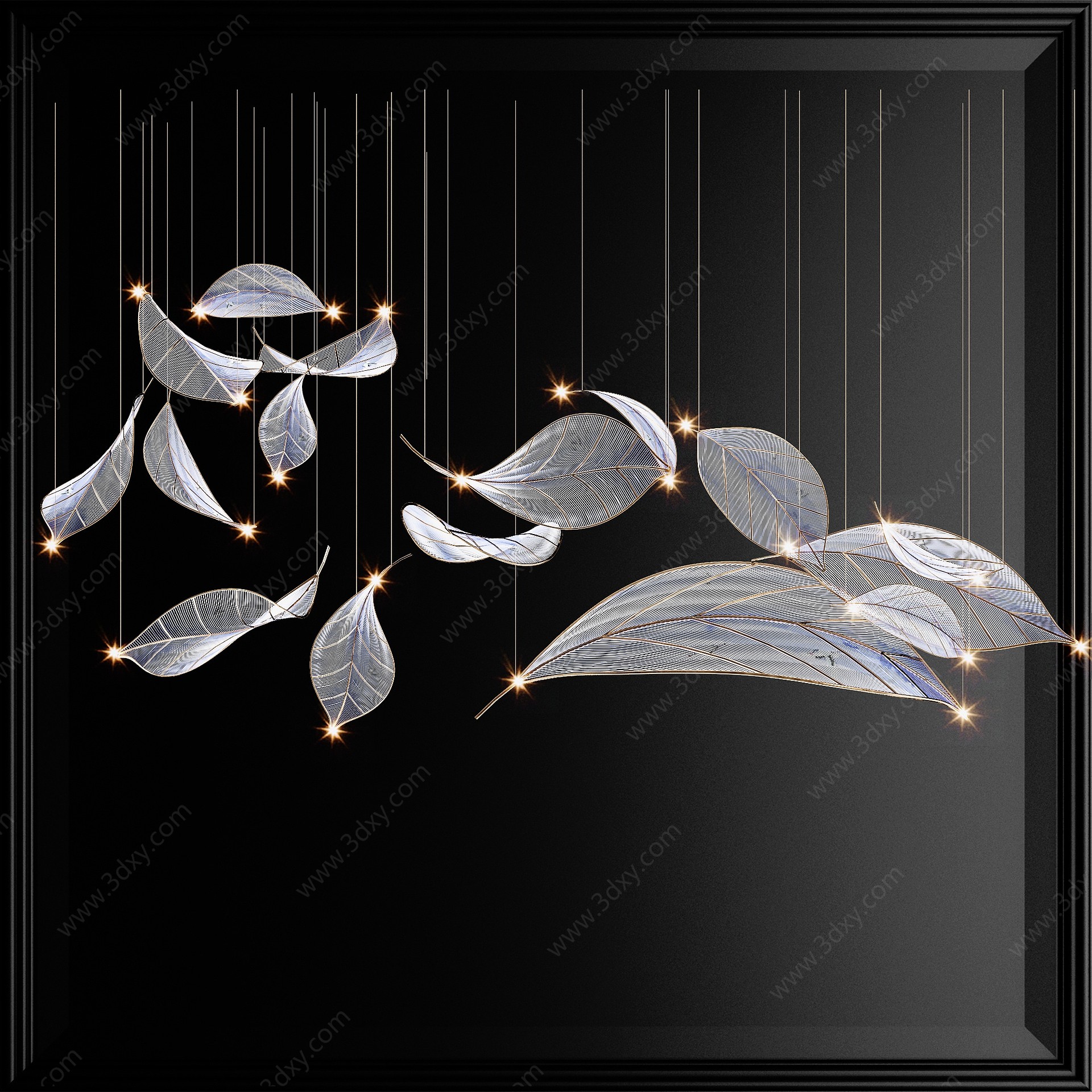 现代水晶花瓣羽毛吊灯3D模型