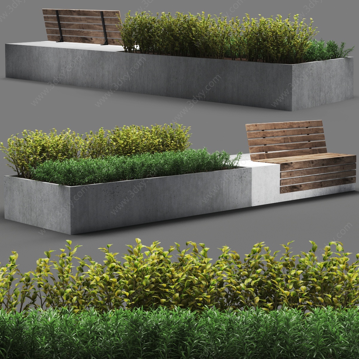 现代花槽户外椅子植物景观3D模型