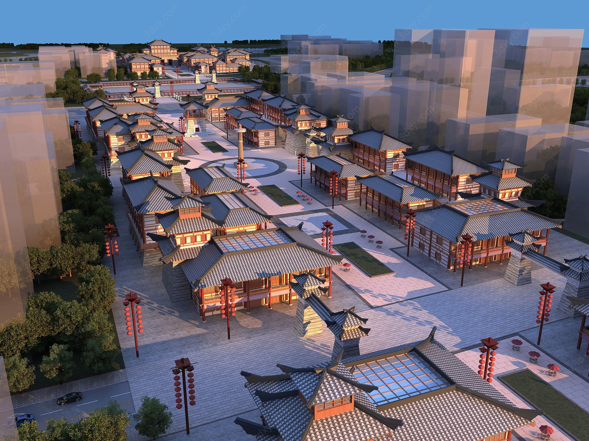 中式商业街商业小镇3D模型