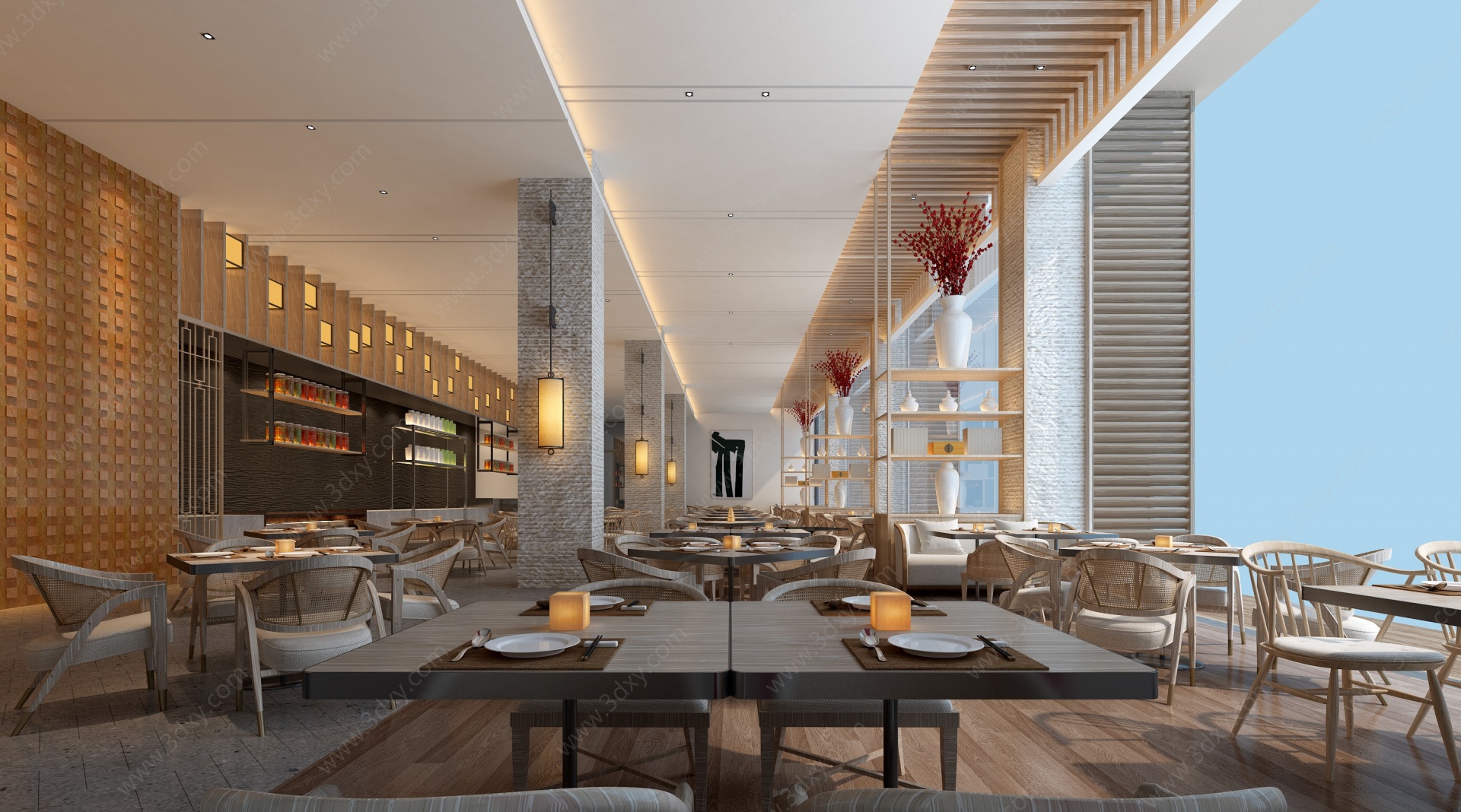中式风酒店餐厅3D模型