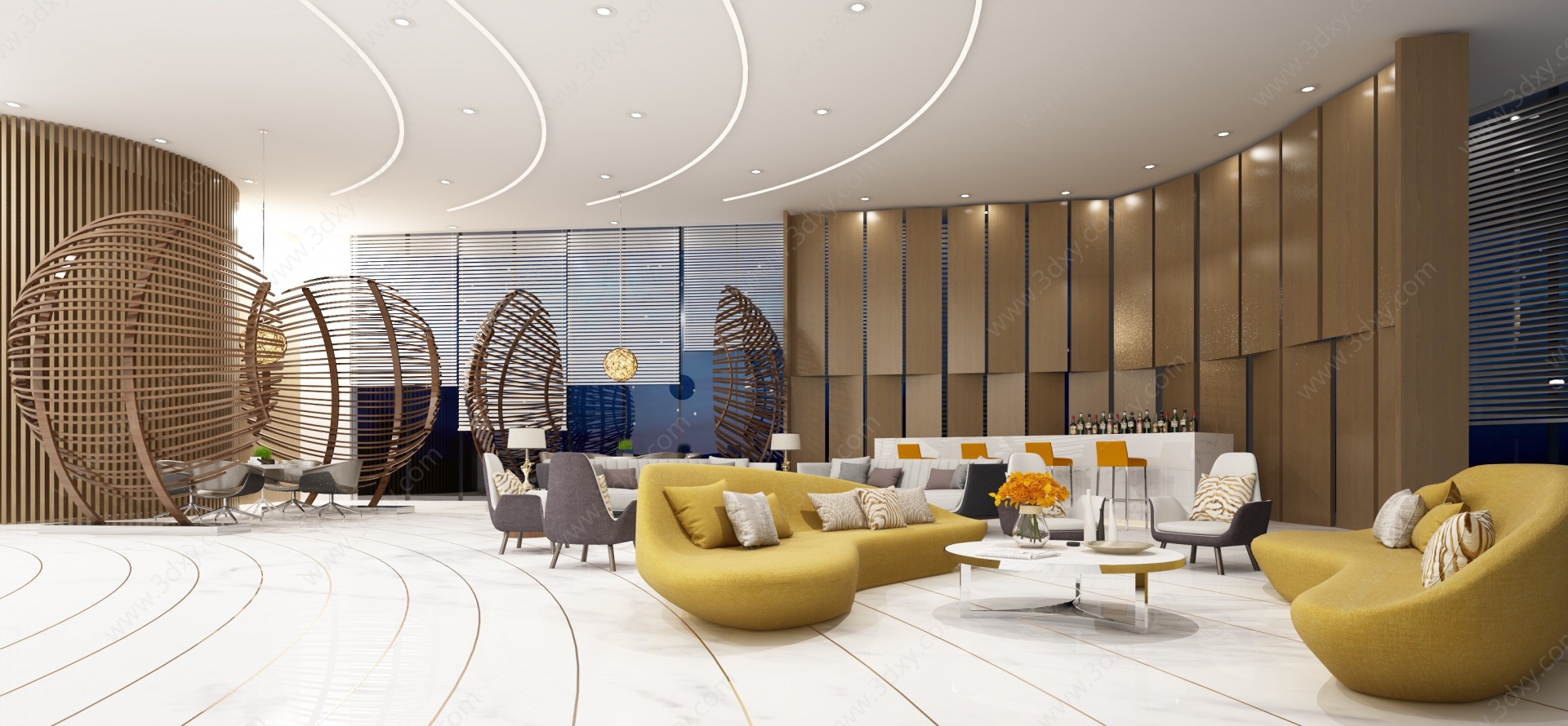 现代风格酒店休息区3D模型