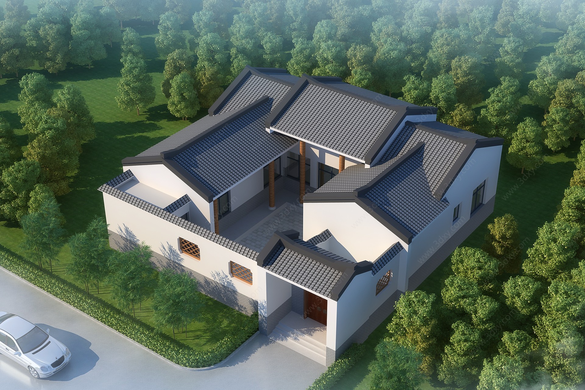 中式别墅外观3D模型