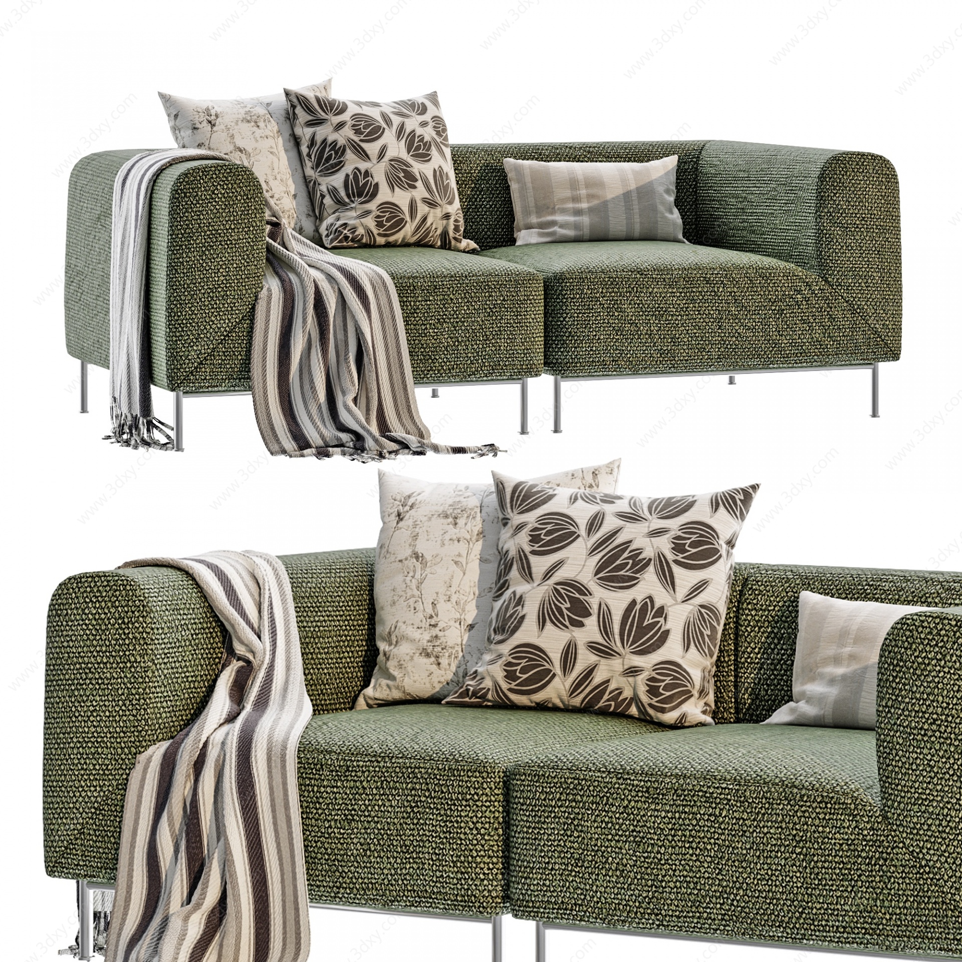 现代绿色麻布双人沙发3D模型