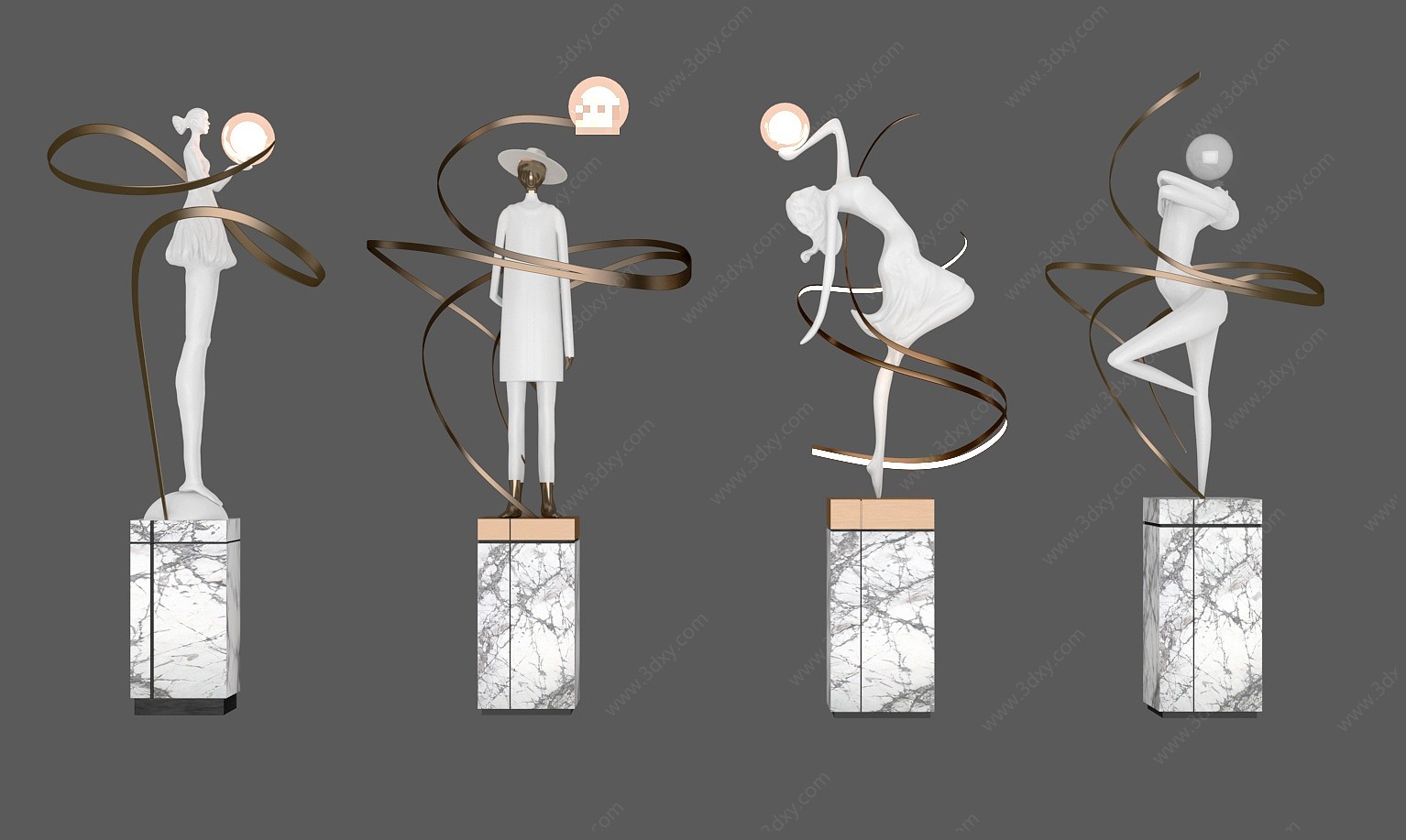 现代舞蹈人物雕塑落地灯3D模型