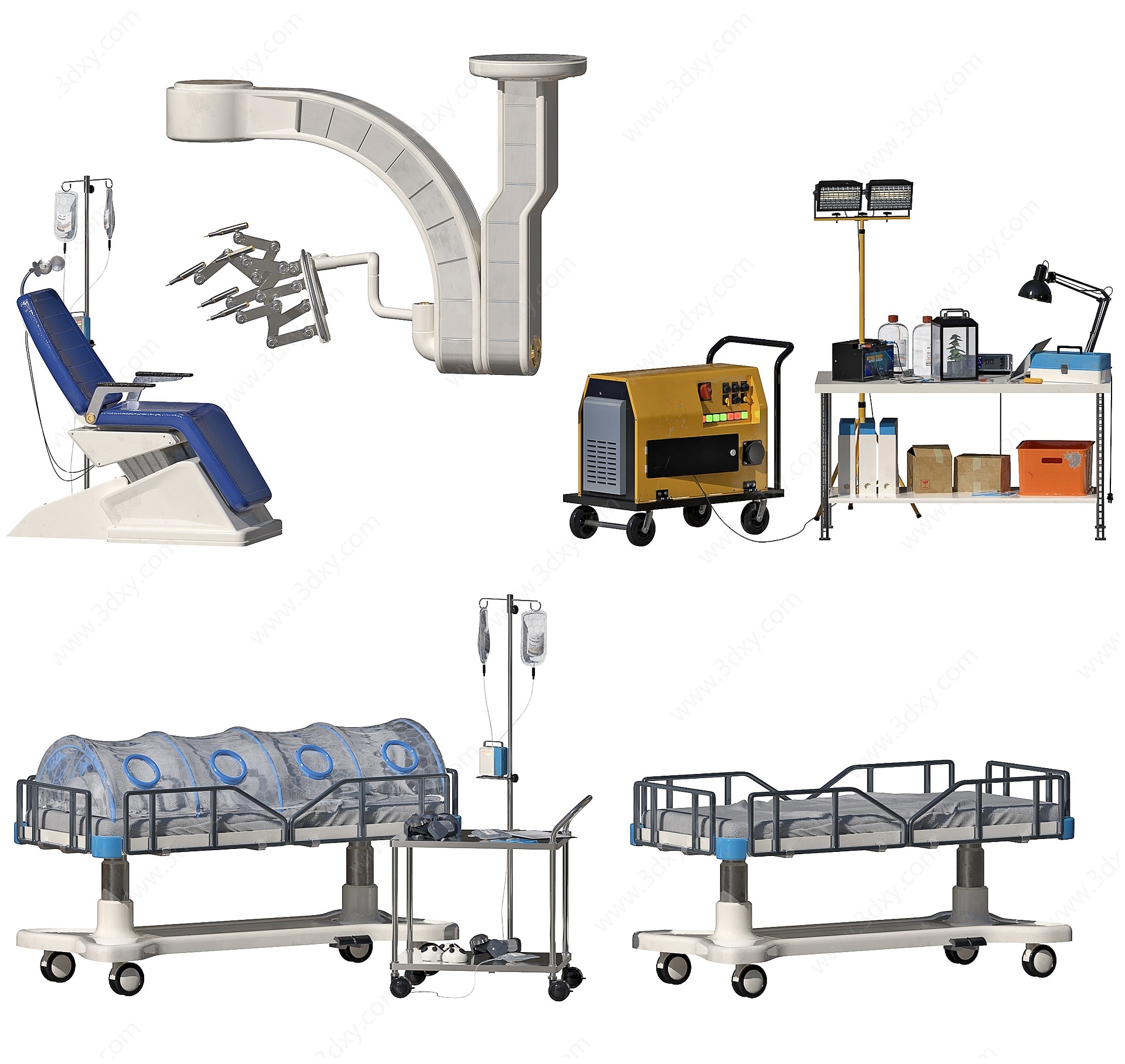 现代病床医疗器械设备3D模型