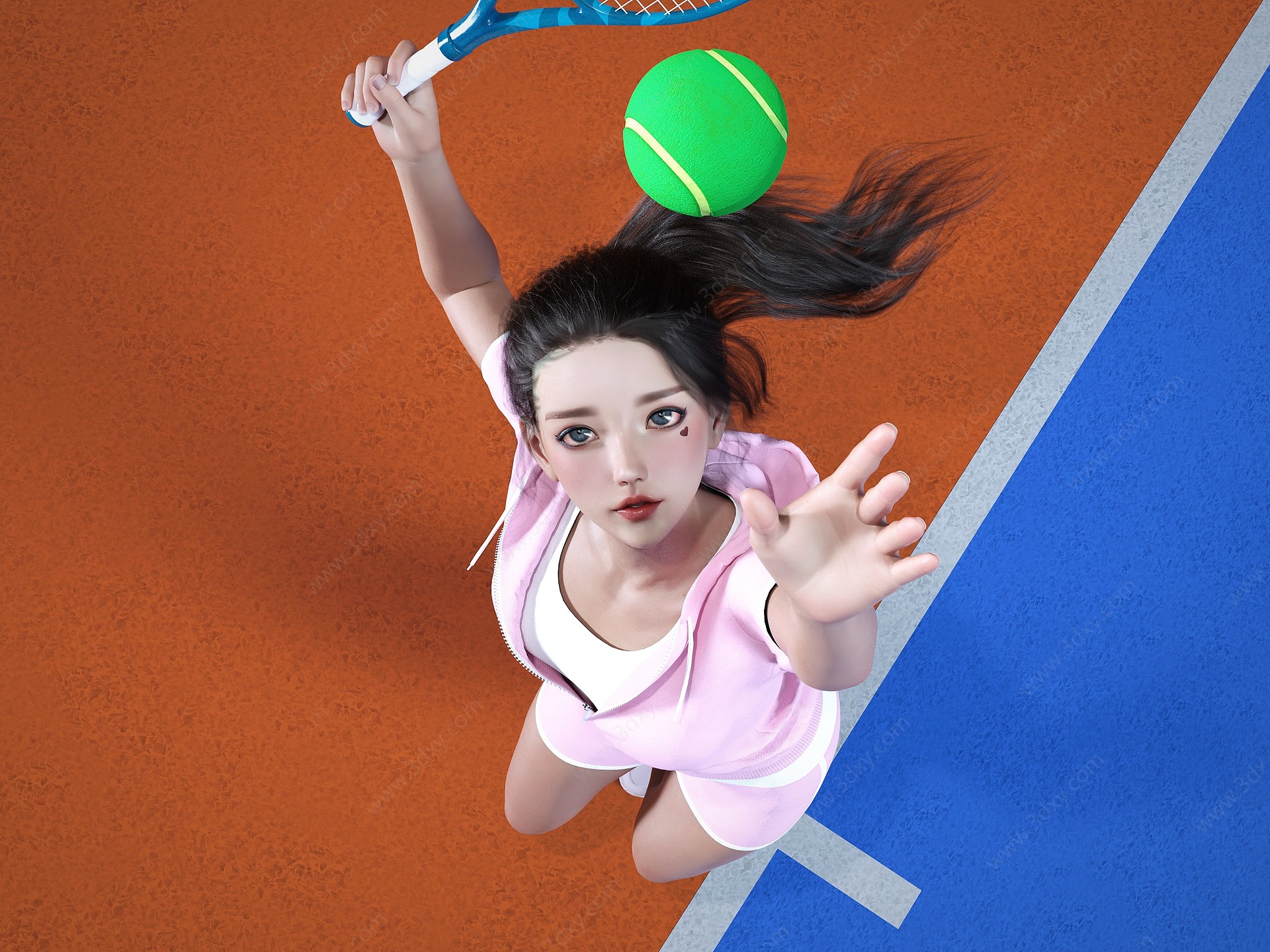 网球人物美女运动女孩3D模型