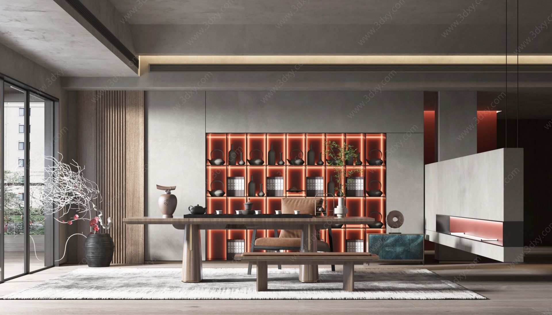新中式风格茶室书房3D模型