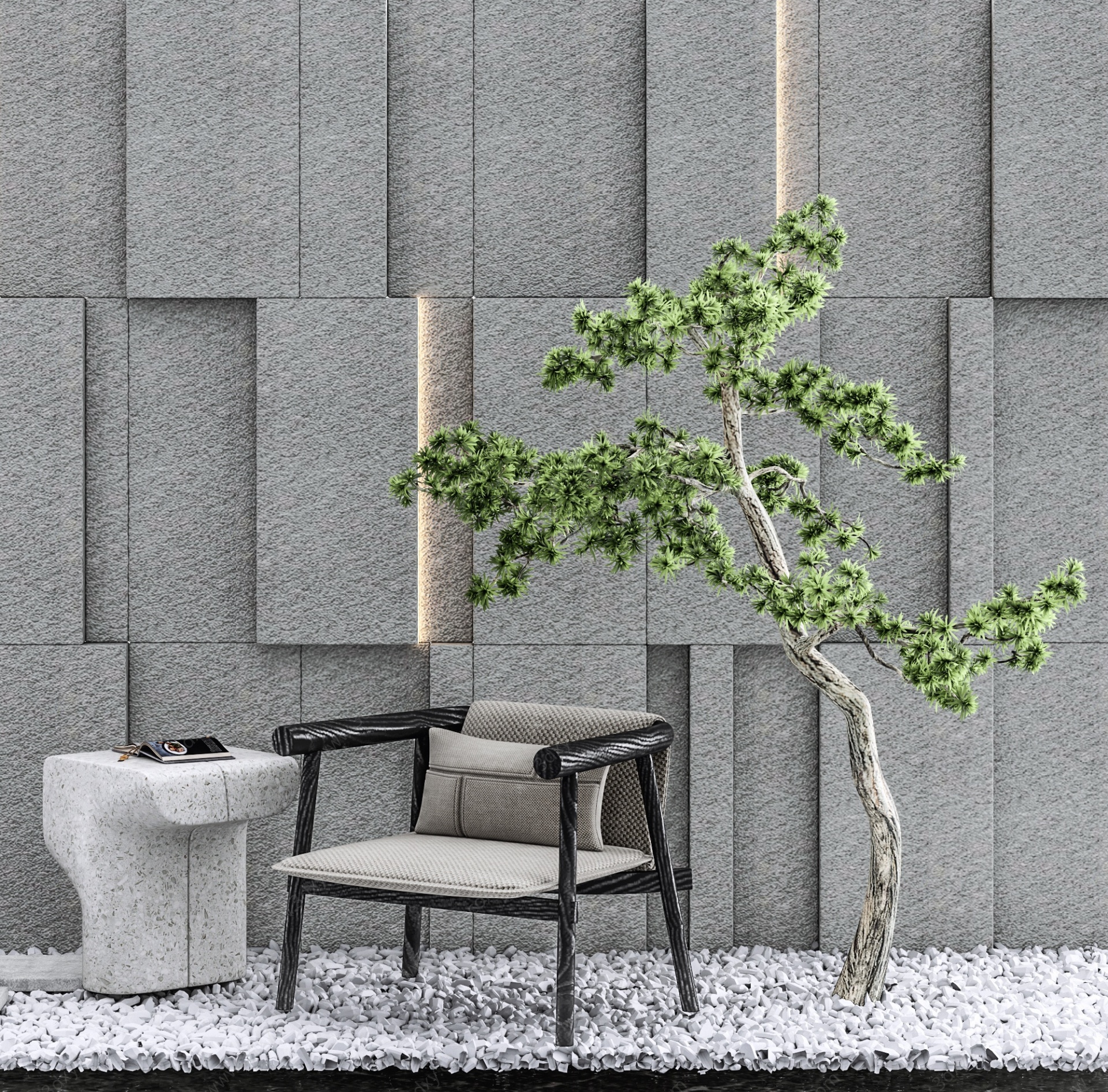 新中式单椅景观3D模型