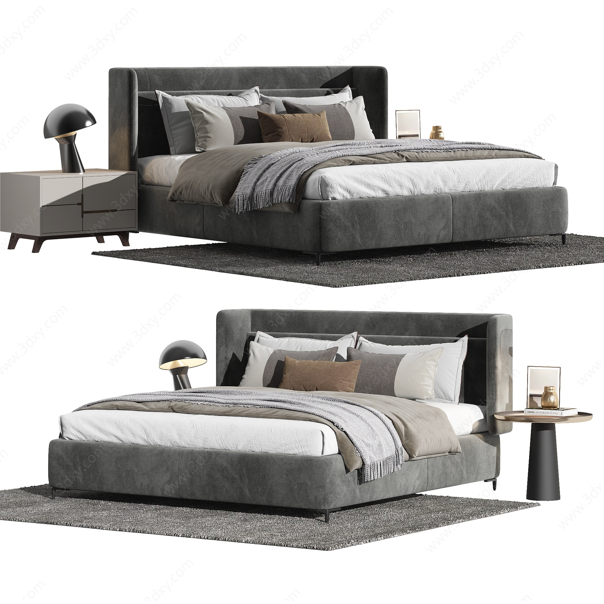 现代双人床床头柜3D模型