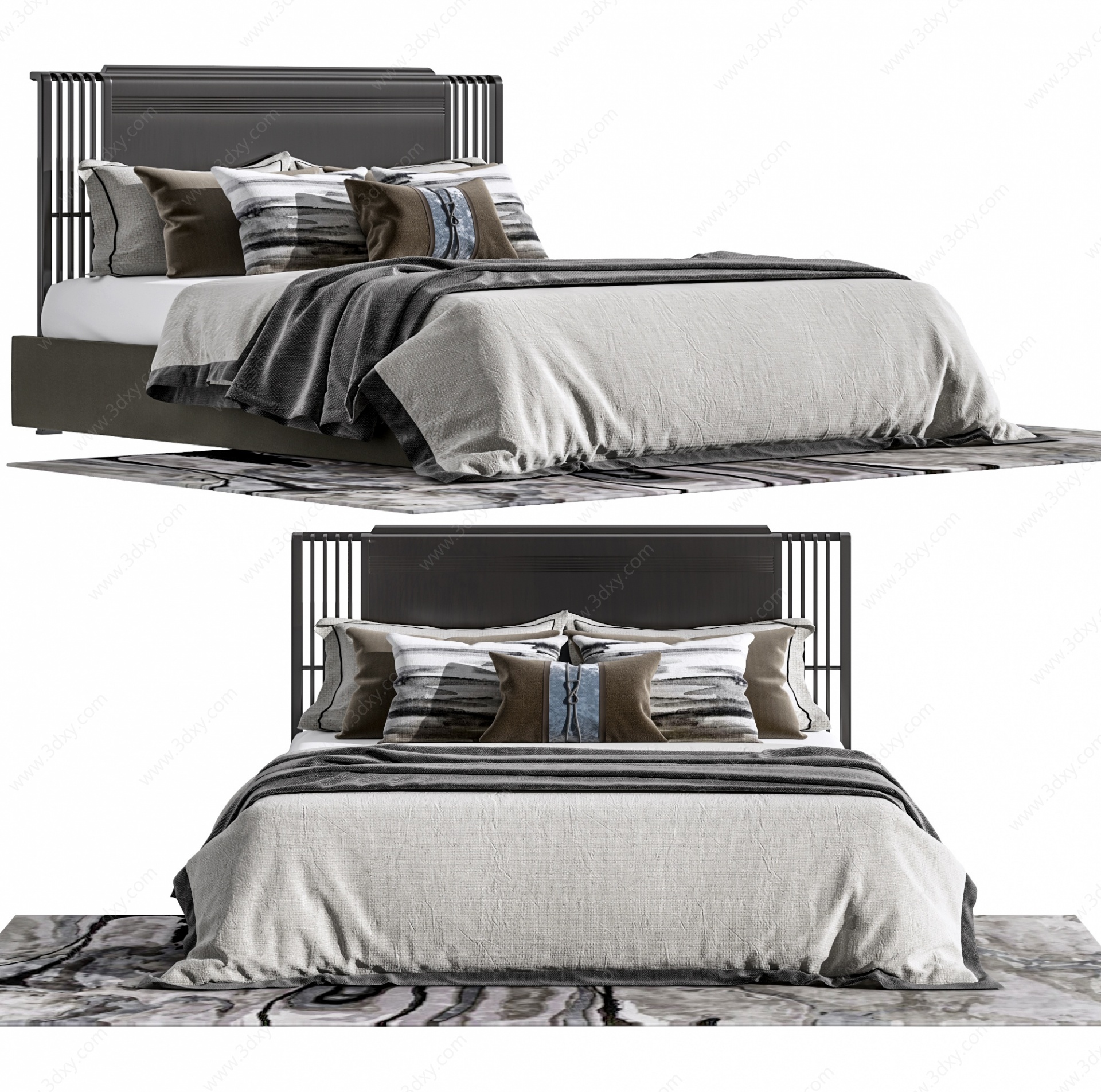 新中式卧室双人床3D模型