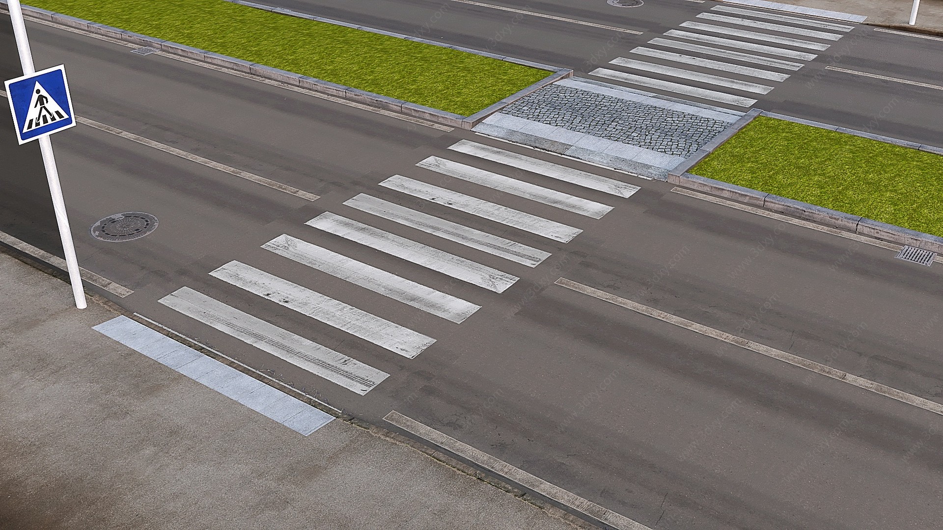 现代道路人行道绿化带3D模型