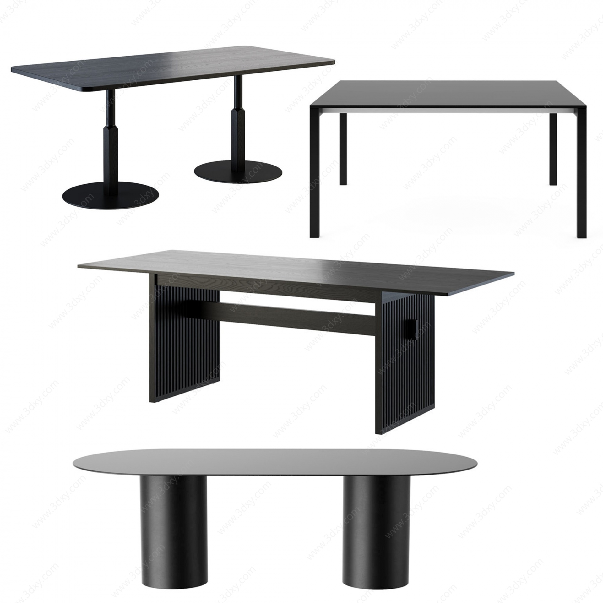 现代长方形餐桌办公桌3D模型