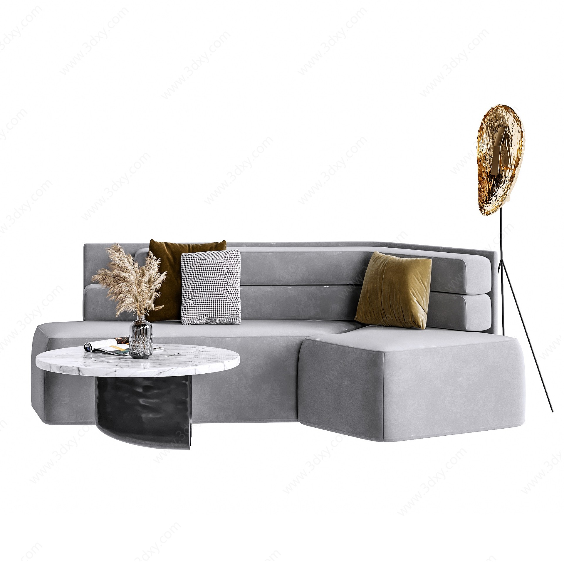 现代双人沙发茶几组合3D模型