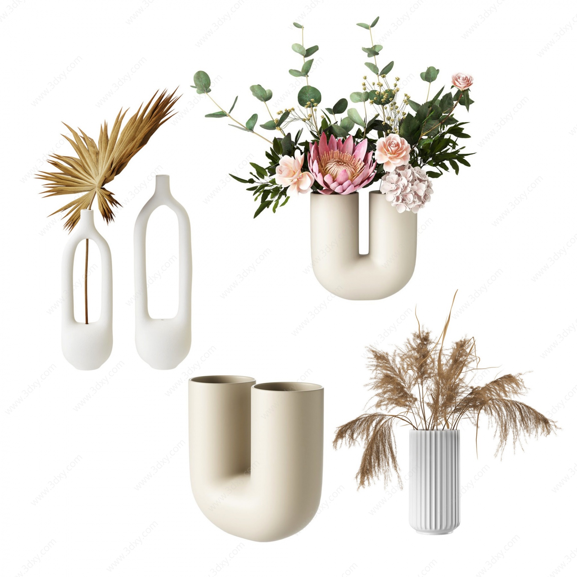 现代花瓶花卉3D模型