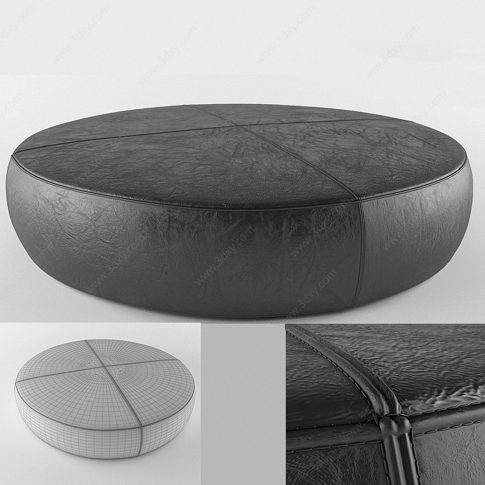 现代圆形皮质沙发凳3D模型