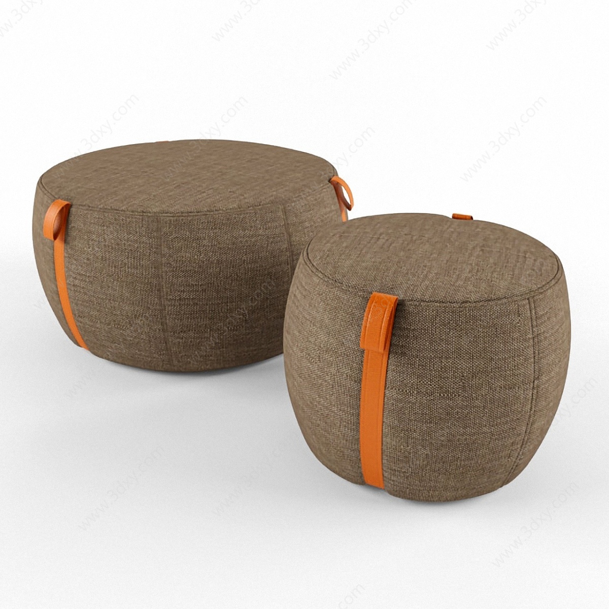 现代棕色沙发凳组合3D模型