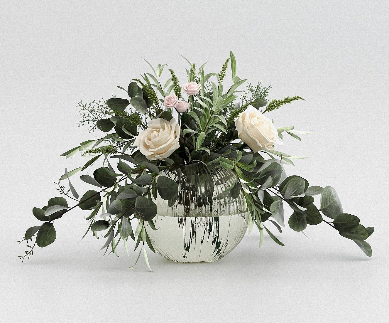玻璃花瓶玫瑰月季花插花3D模型