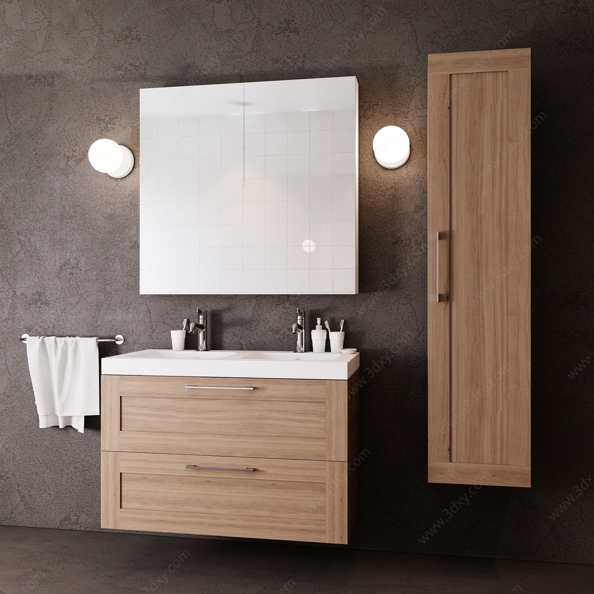 IKEA北欧实木洗手台浴室柜3D模型