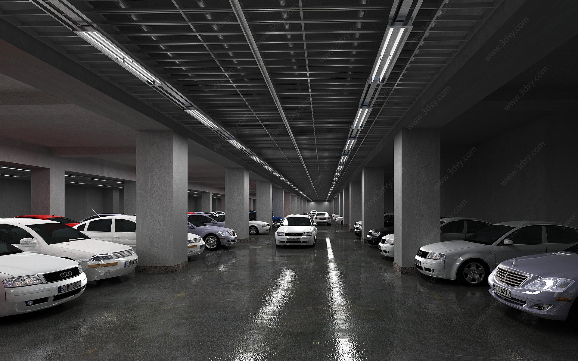 现代地下停车场3D模型