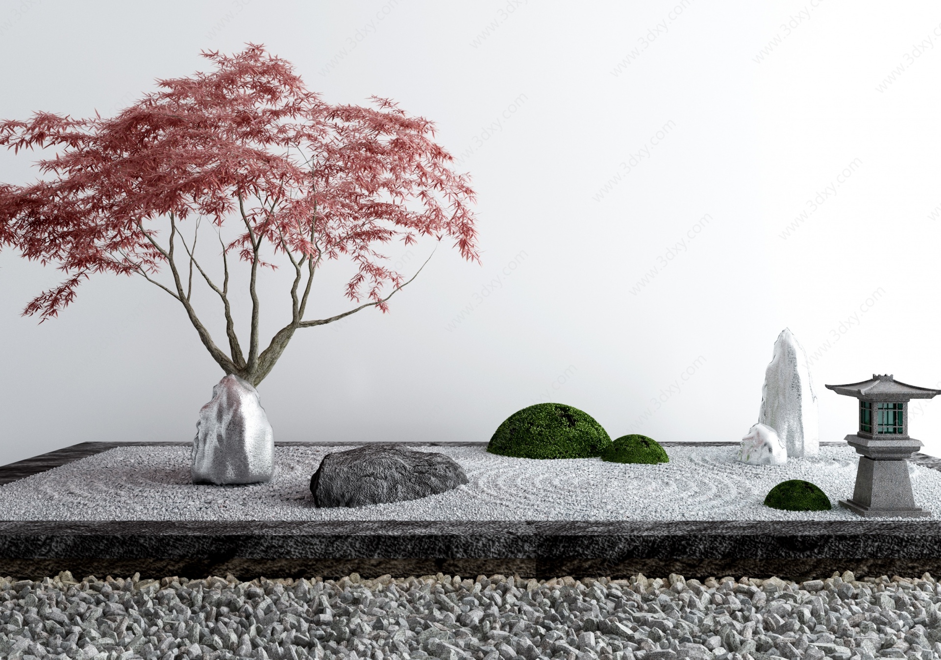 经典庭院景观小品枯山水石3D模型