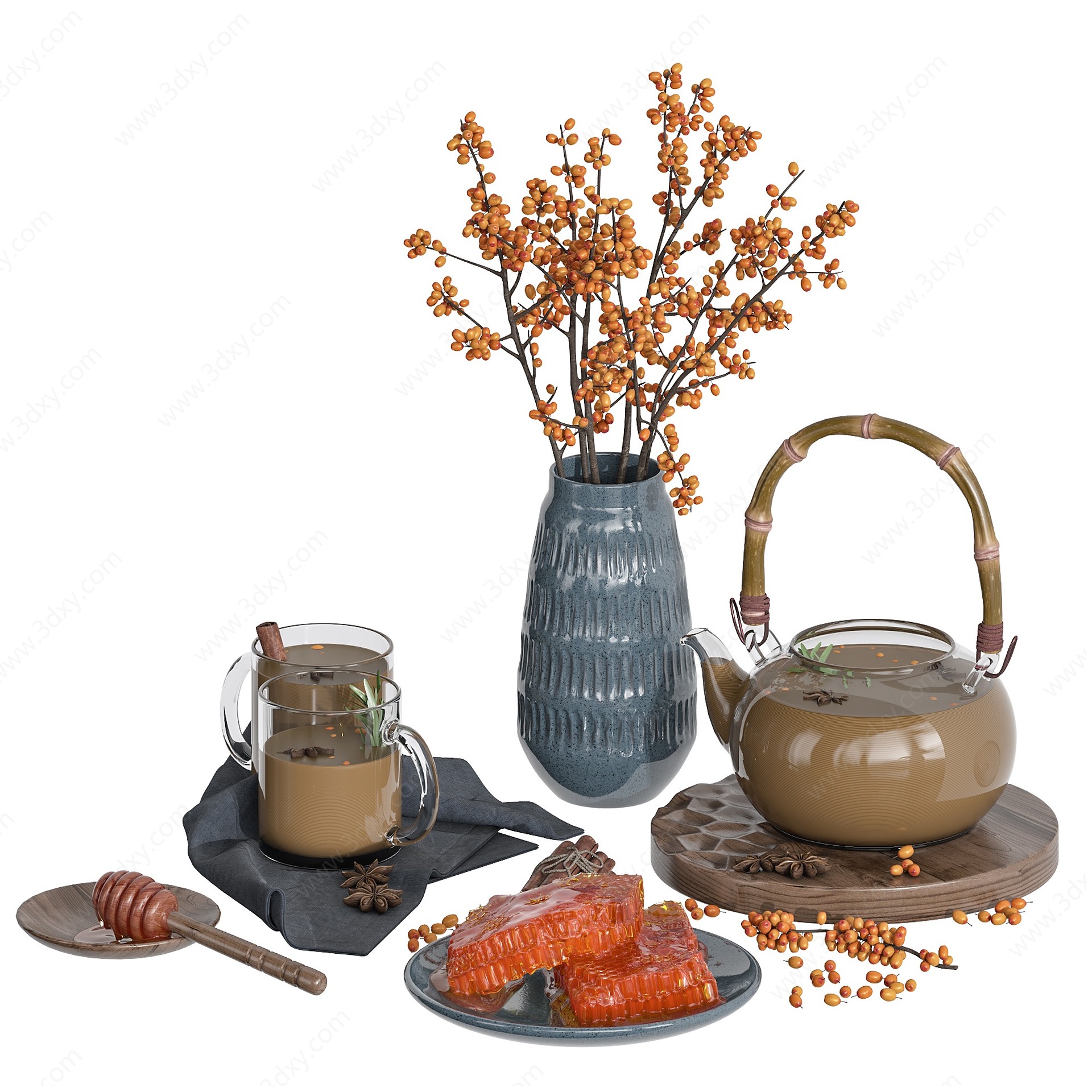 现代桌面茶壶花瓶摆件摆设3D模型