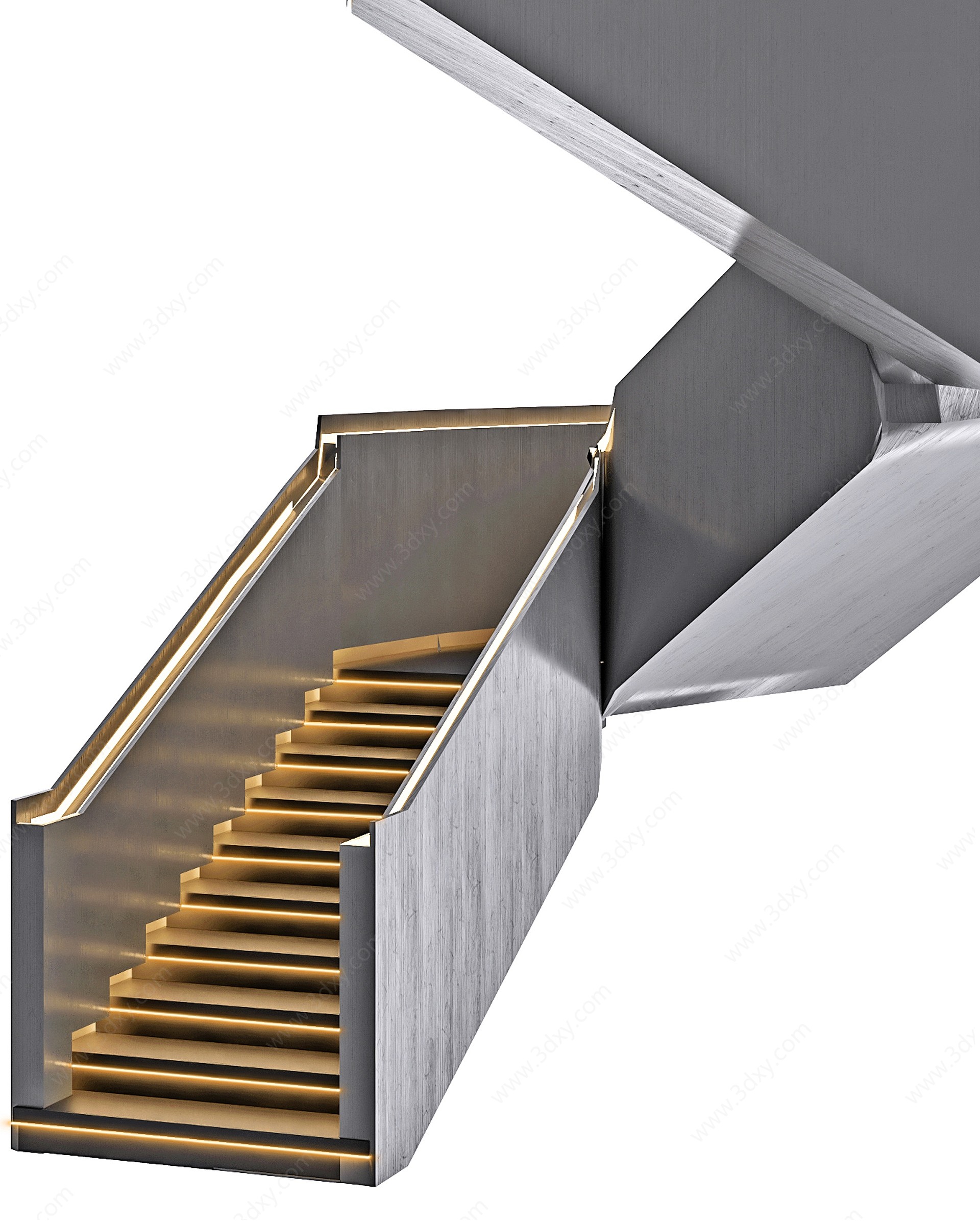 现代灯光踏板楼梯3D模型