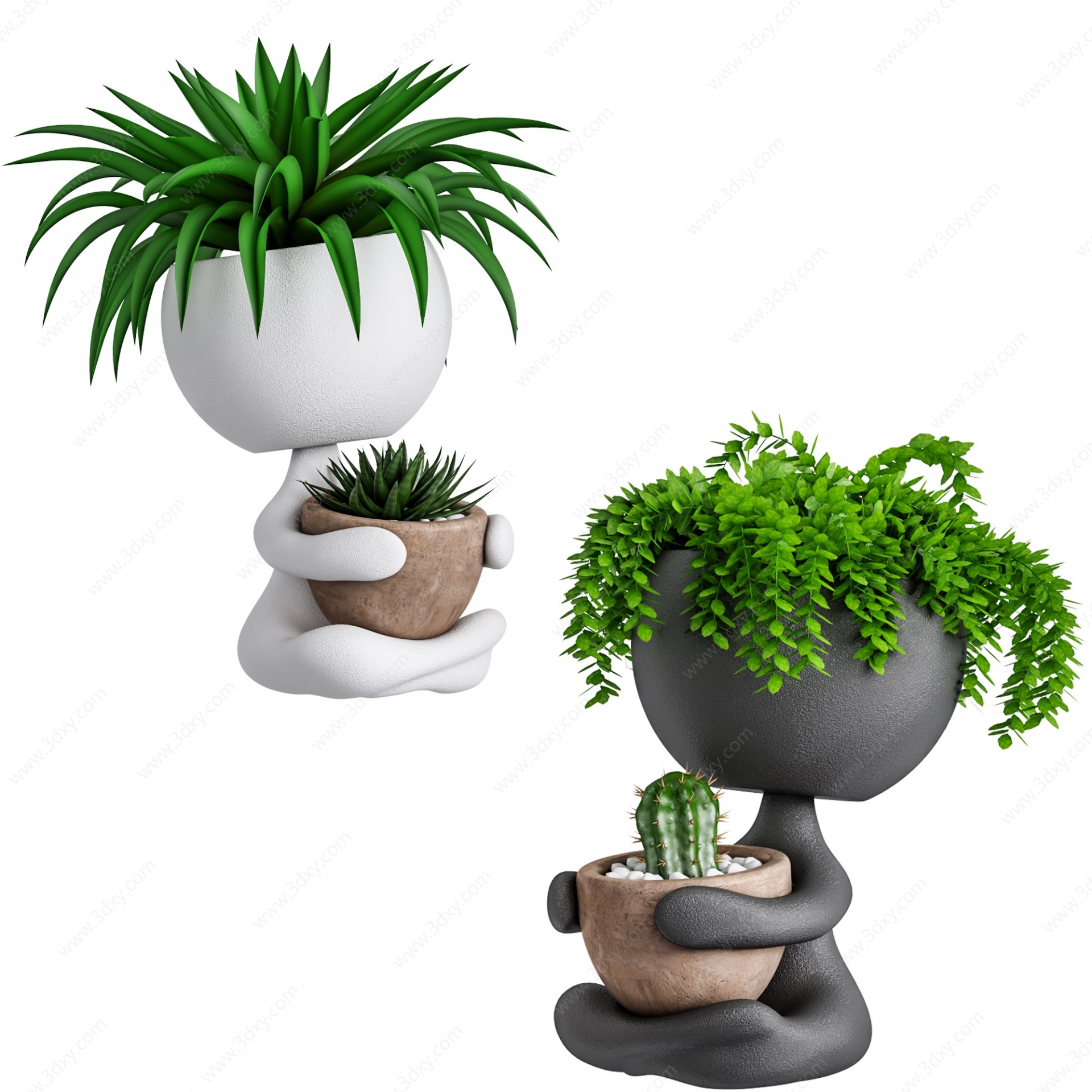 现代人物造型花瓶植物盆栽3D模型