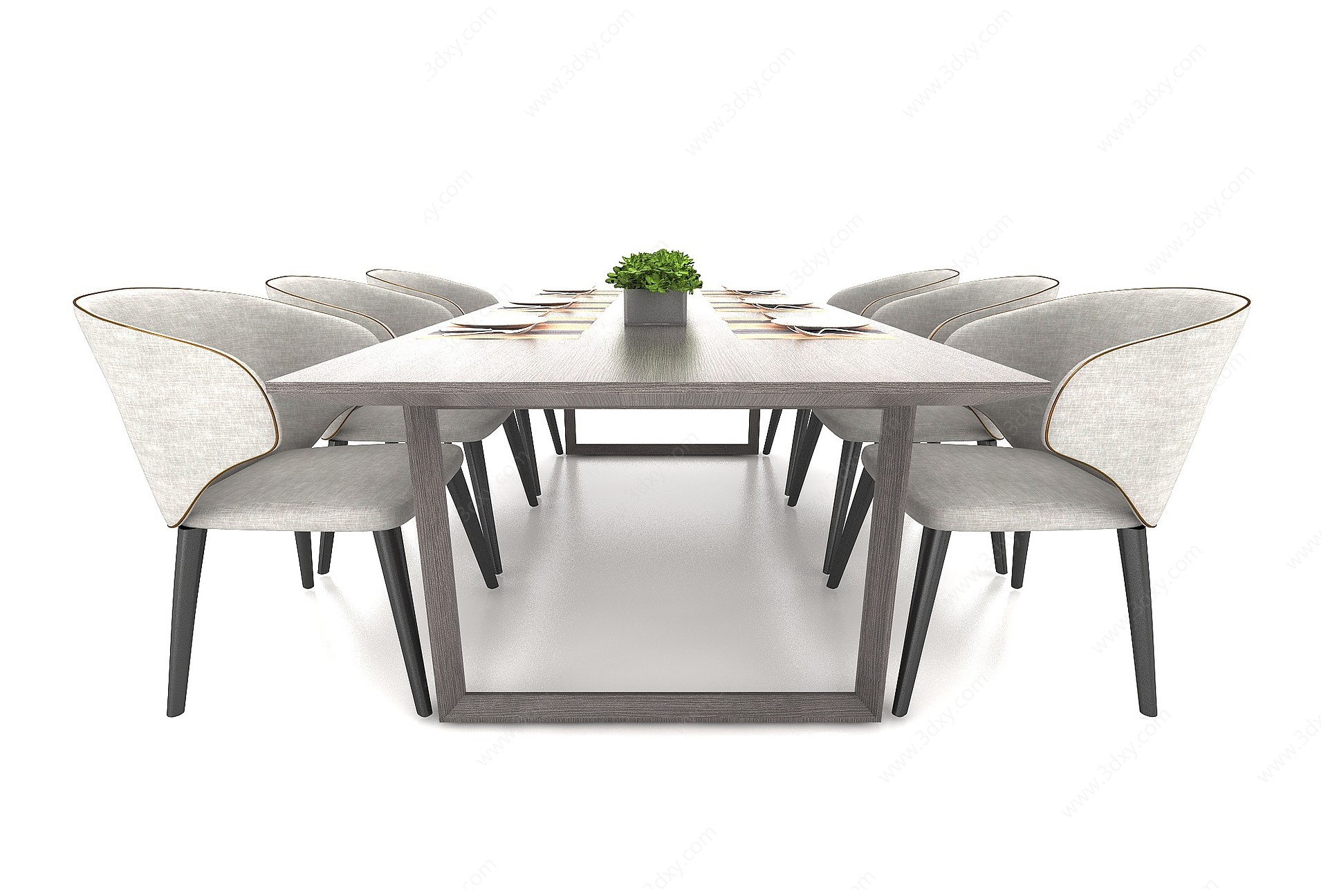 六人餐桌椅3D模型