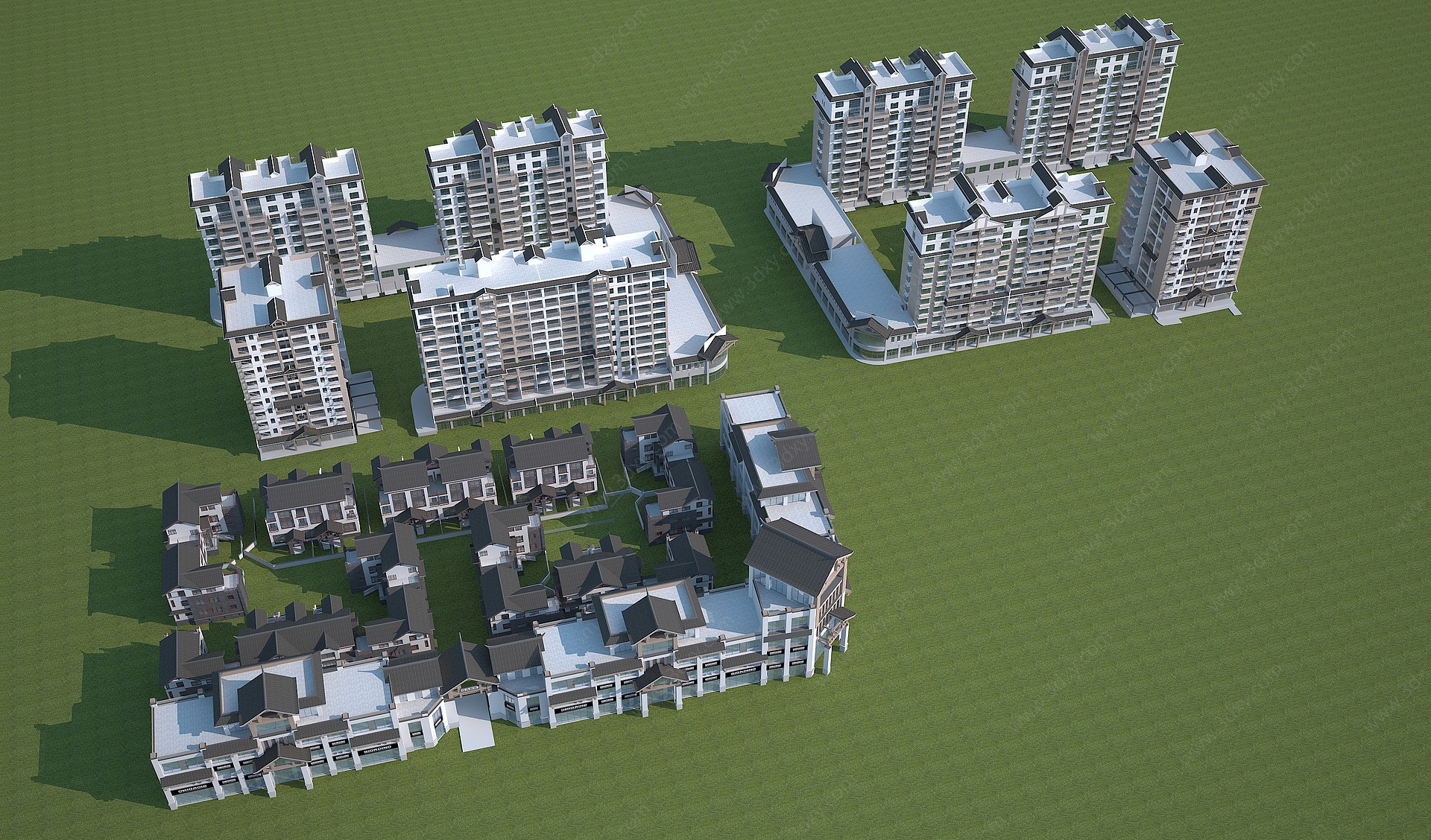 双拼别墅鸟瞰规划3D模型