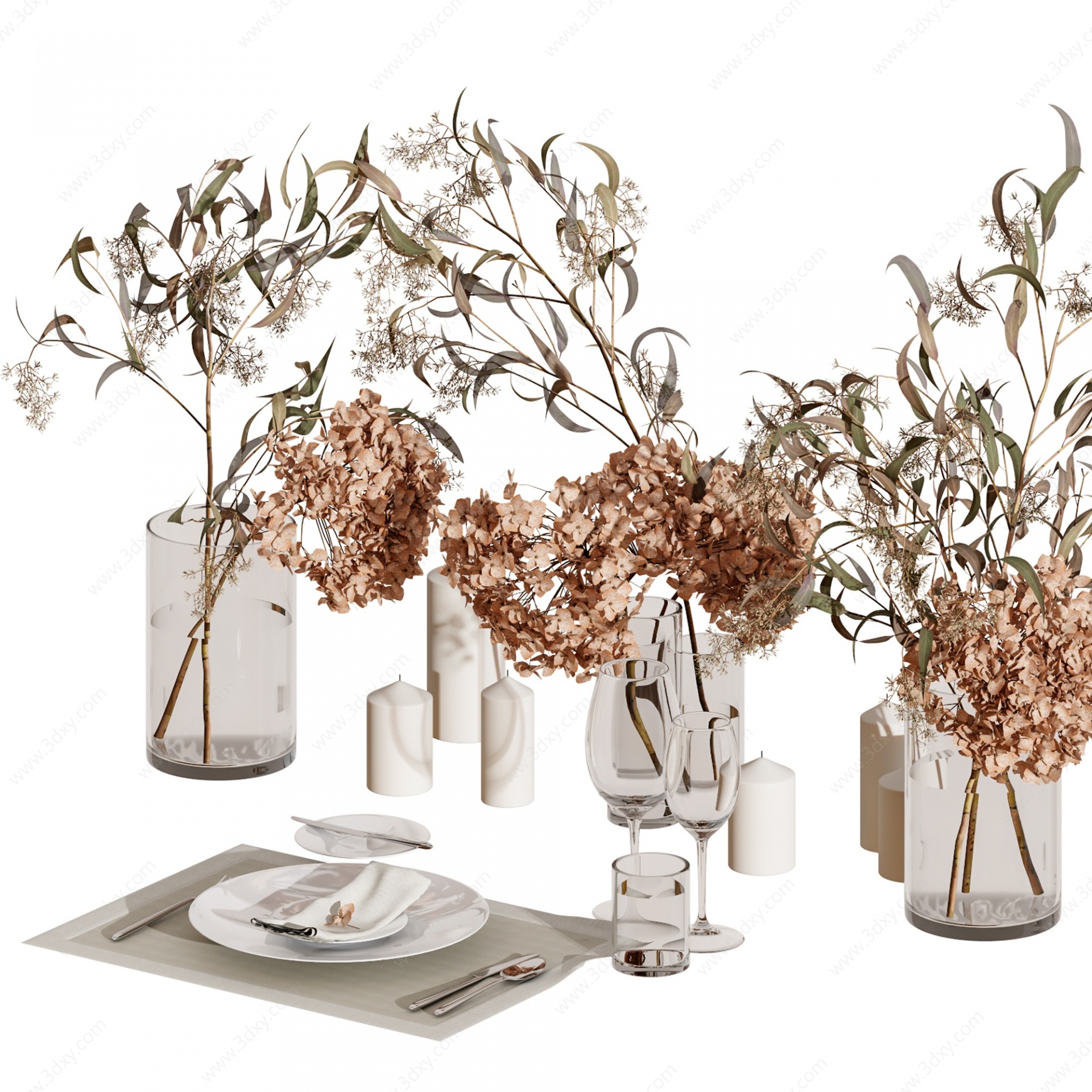 桌面玻璃花瓶花卉餐具摆件3D模型