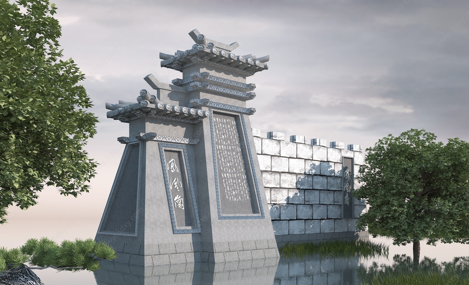中式城阙中式景墙3D模型