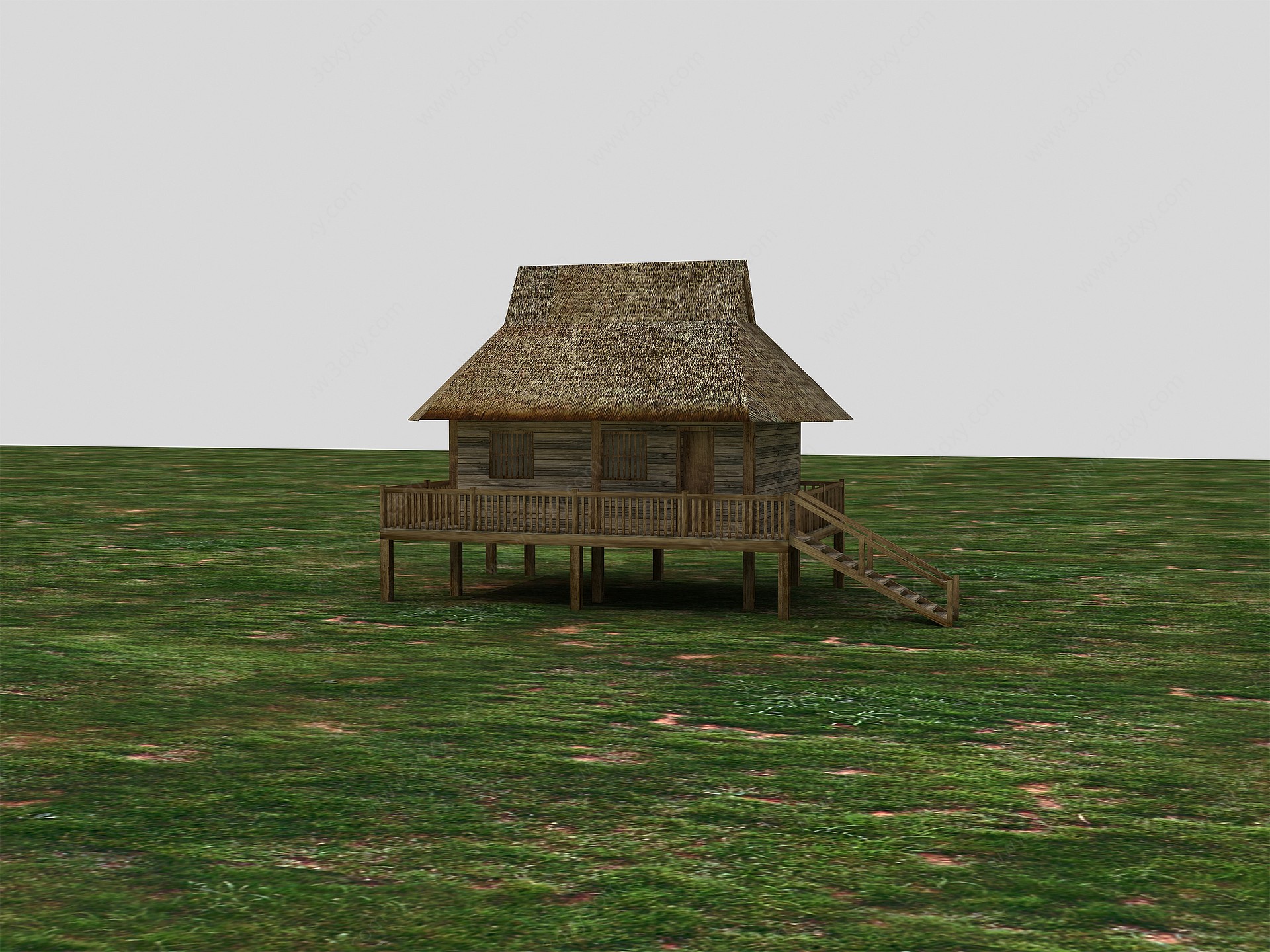 独栋茅草房3D模型