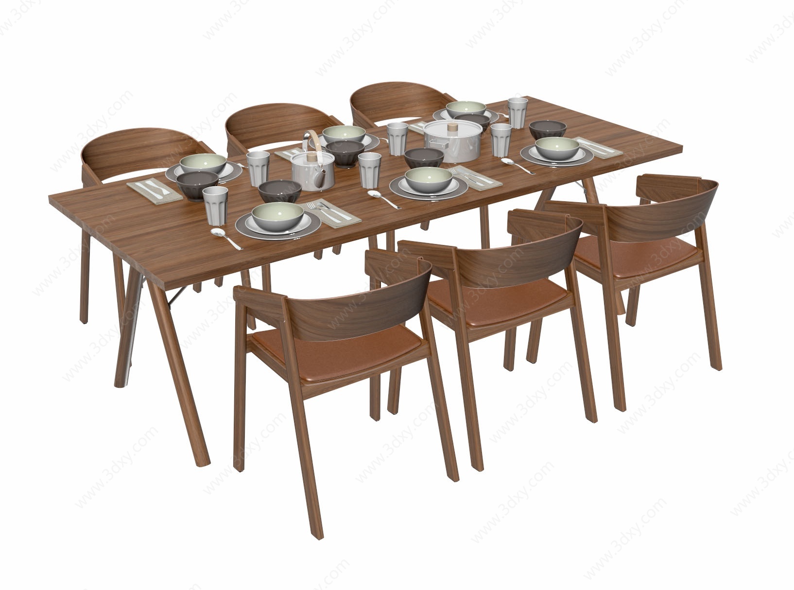 餐饮餐桌六人桌3D模型