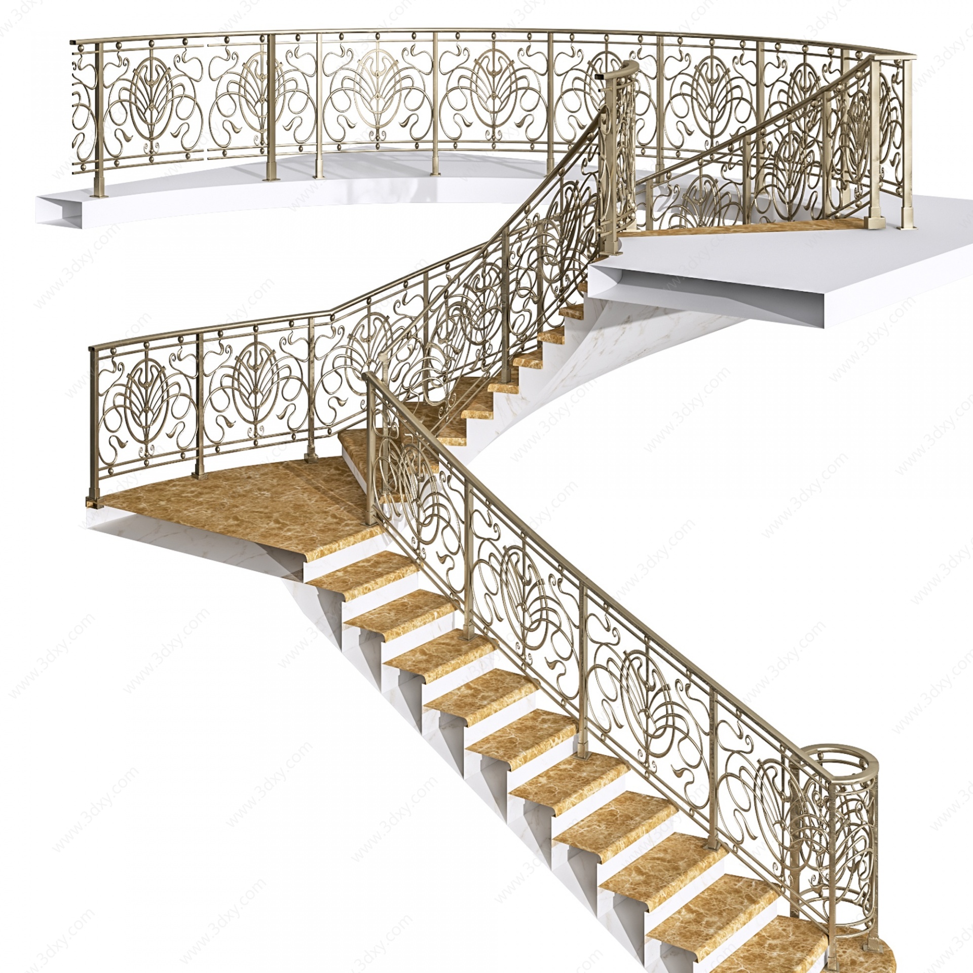 简欧金属雕花扶手楼梯3D模型
