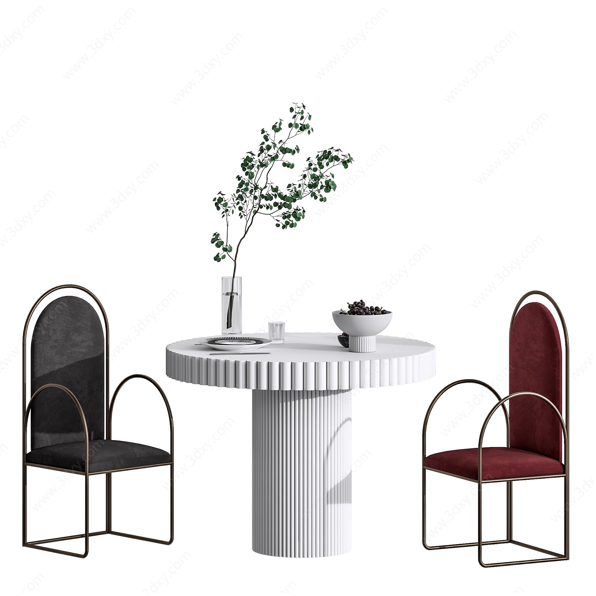 现代高背椅餐桌组合3D模型