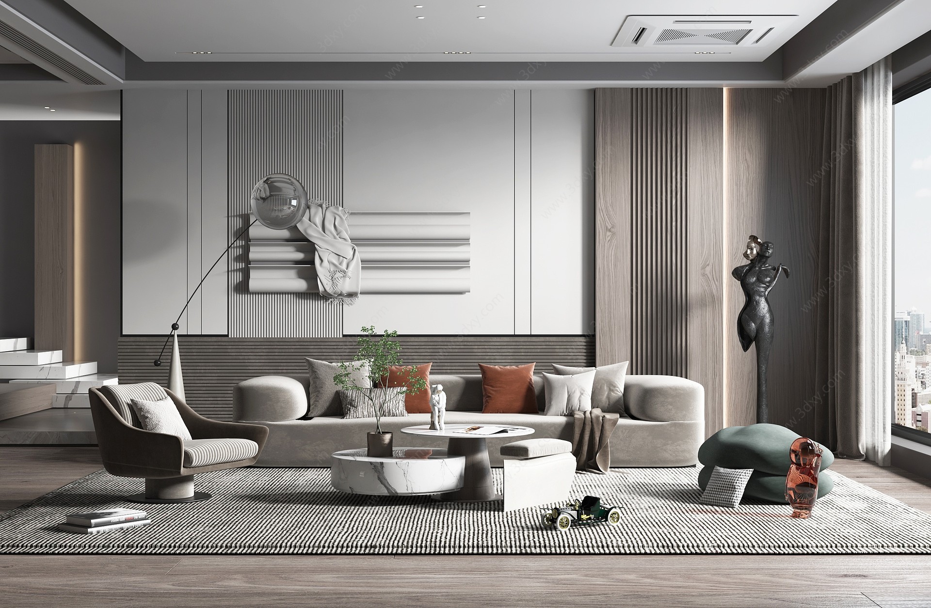现代轻奢风格客厅3D模型