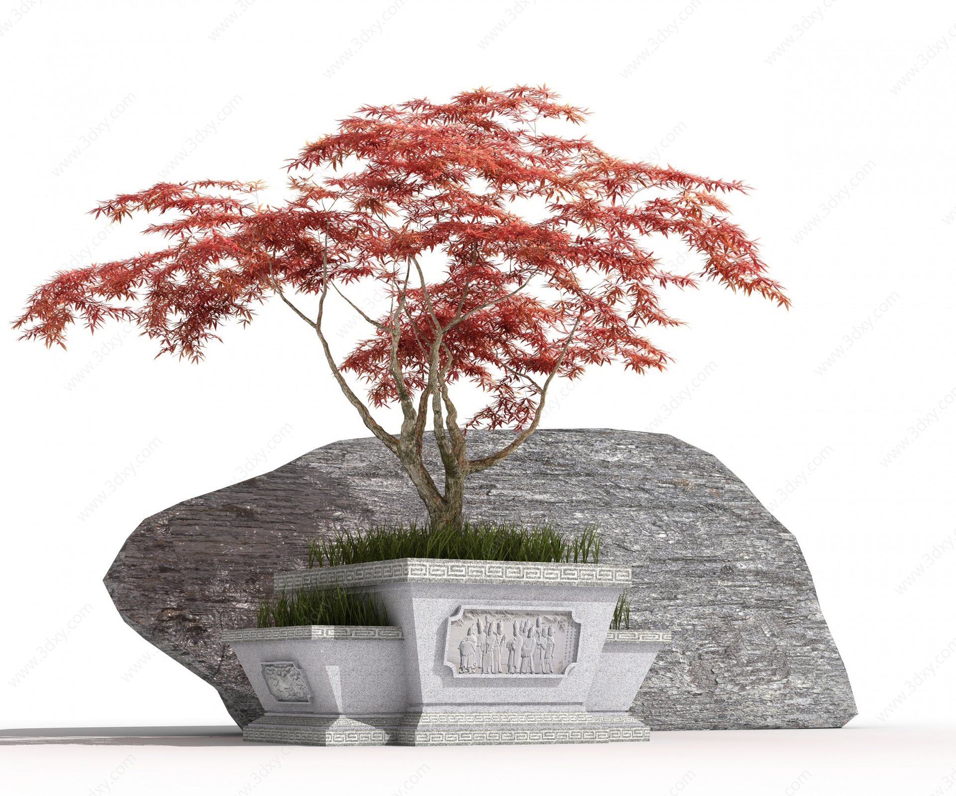 中式石雕花盆3D模型