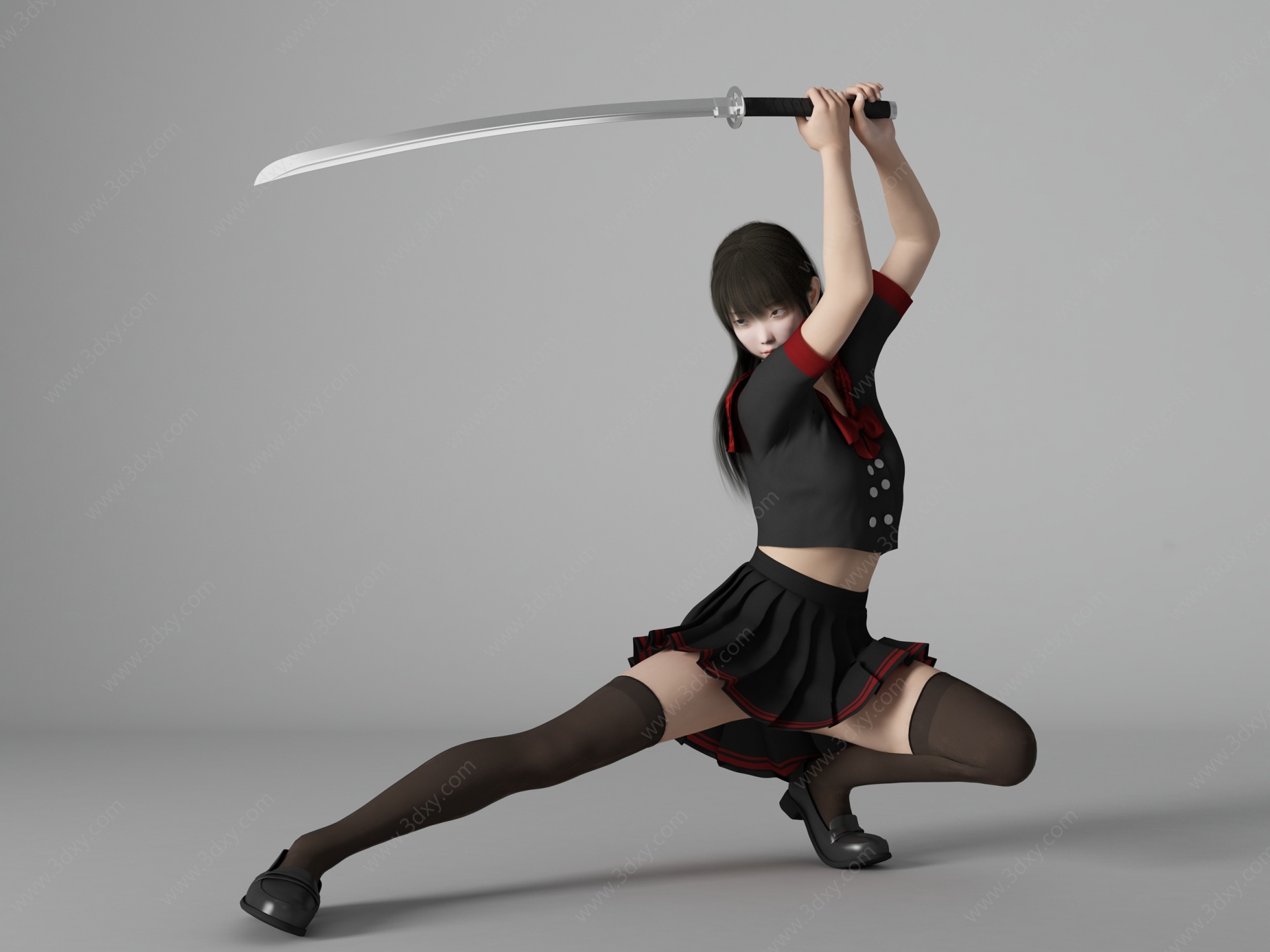 JK制服美女学生武士3D模型