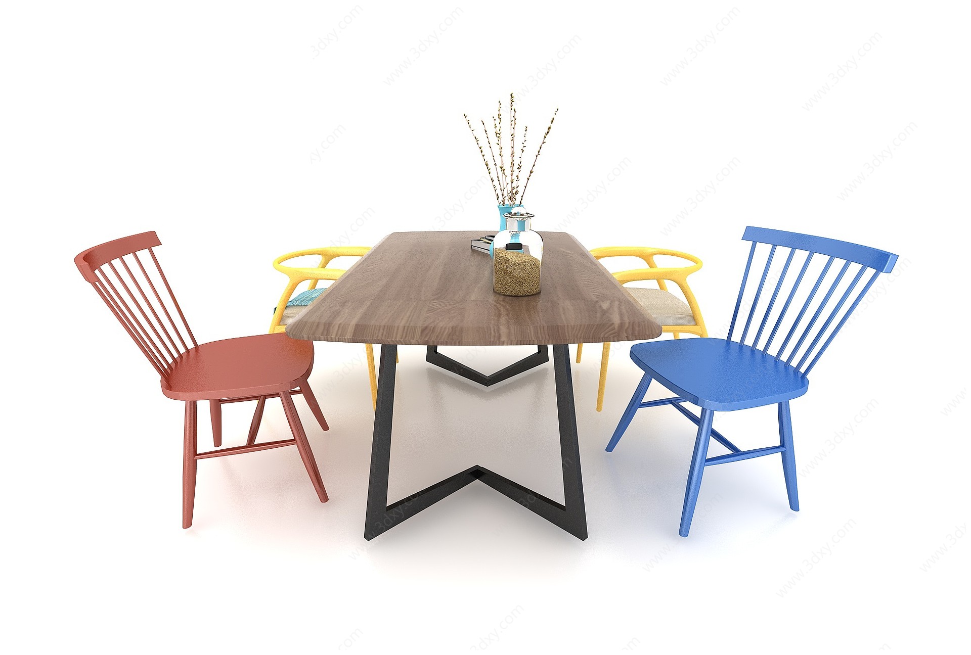 四人餐桌3D模型