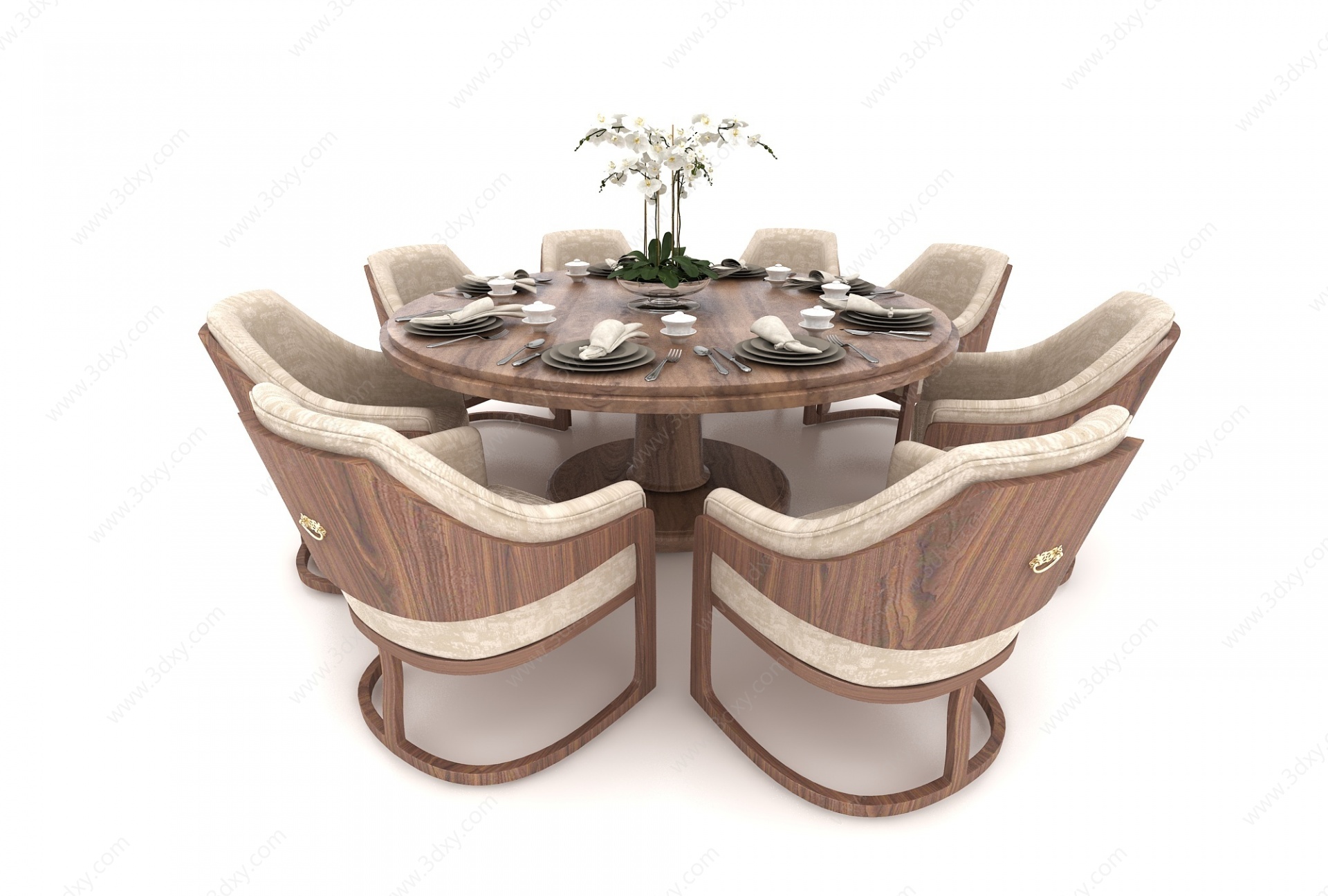 八人餐桌3D模型