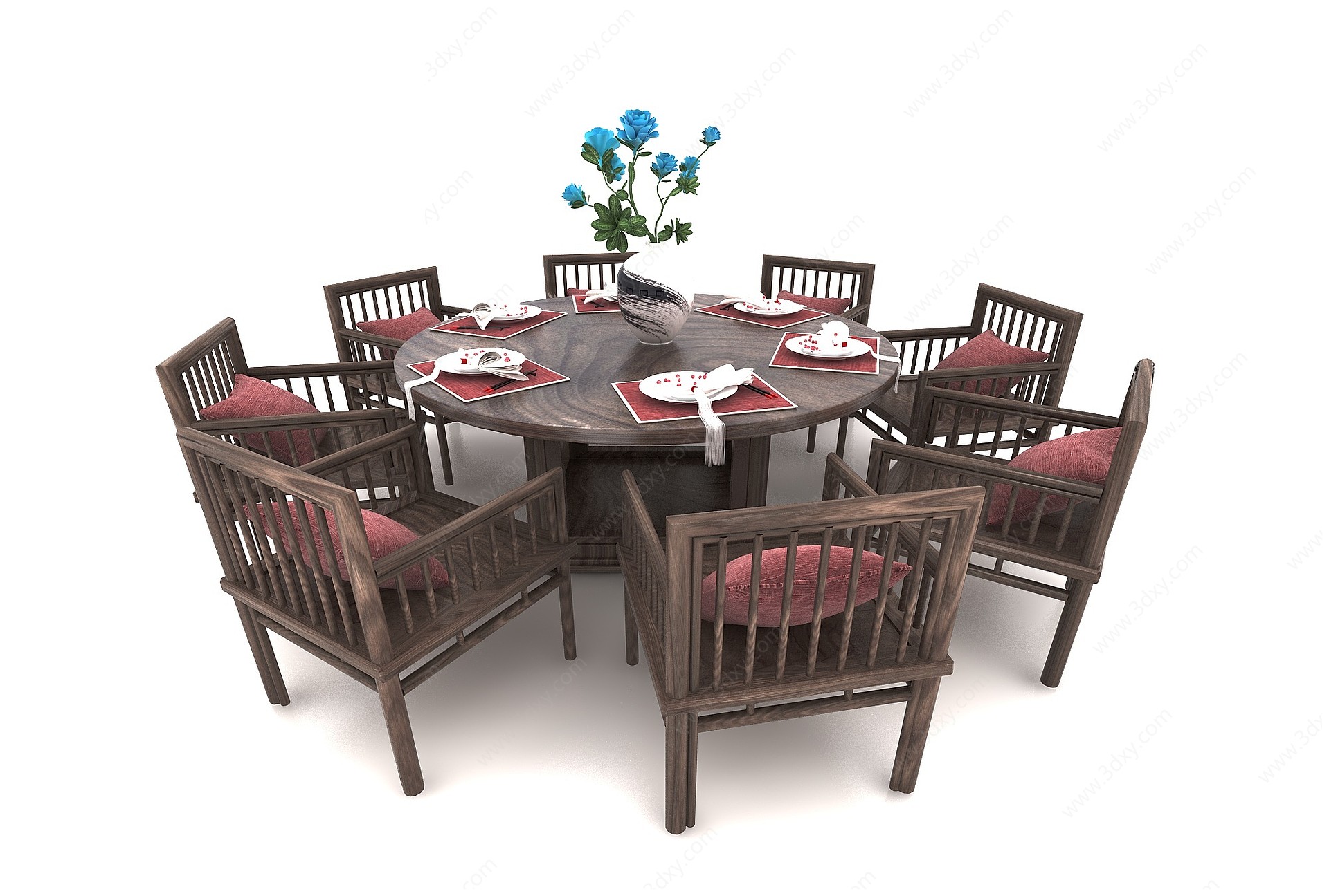中式8人餐桌3D模型