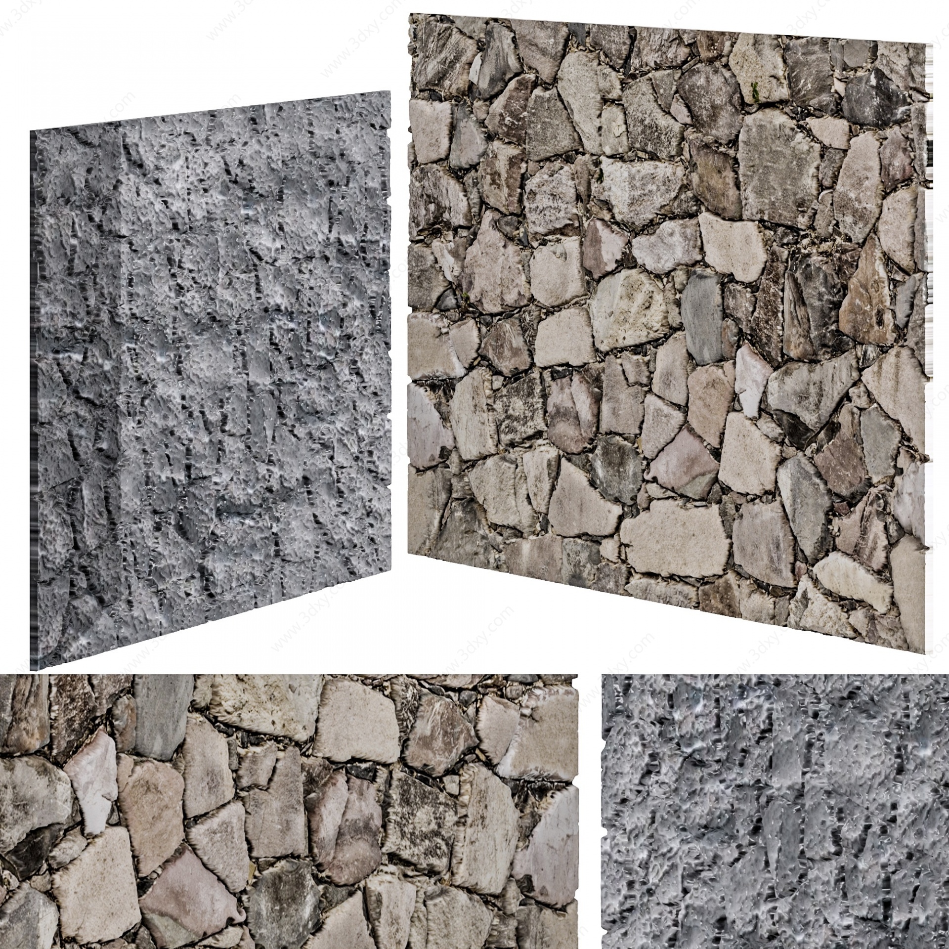 现代文化石岩石墙3D模型